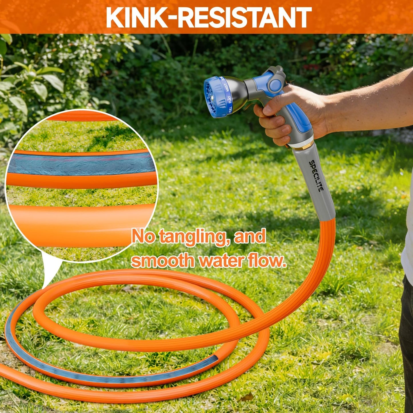 SPECILITE 5/8'' Heavy Duty Rubber Garden Hose 50FT, 1200psi Burst, 300psi Working, Hot/Cold Water Hose, -50℉ -170℉, 5 Layered Pipe, UV Resistant, 3/4" Brass Fittings for Outdoor, Agriculture