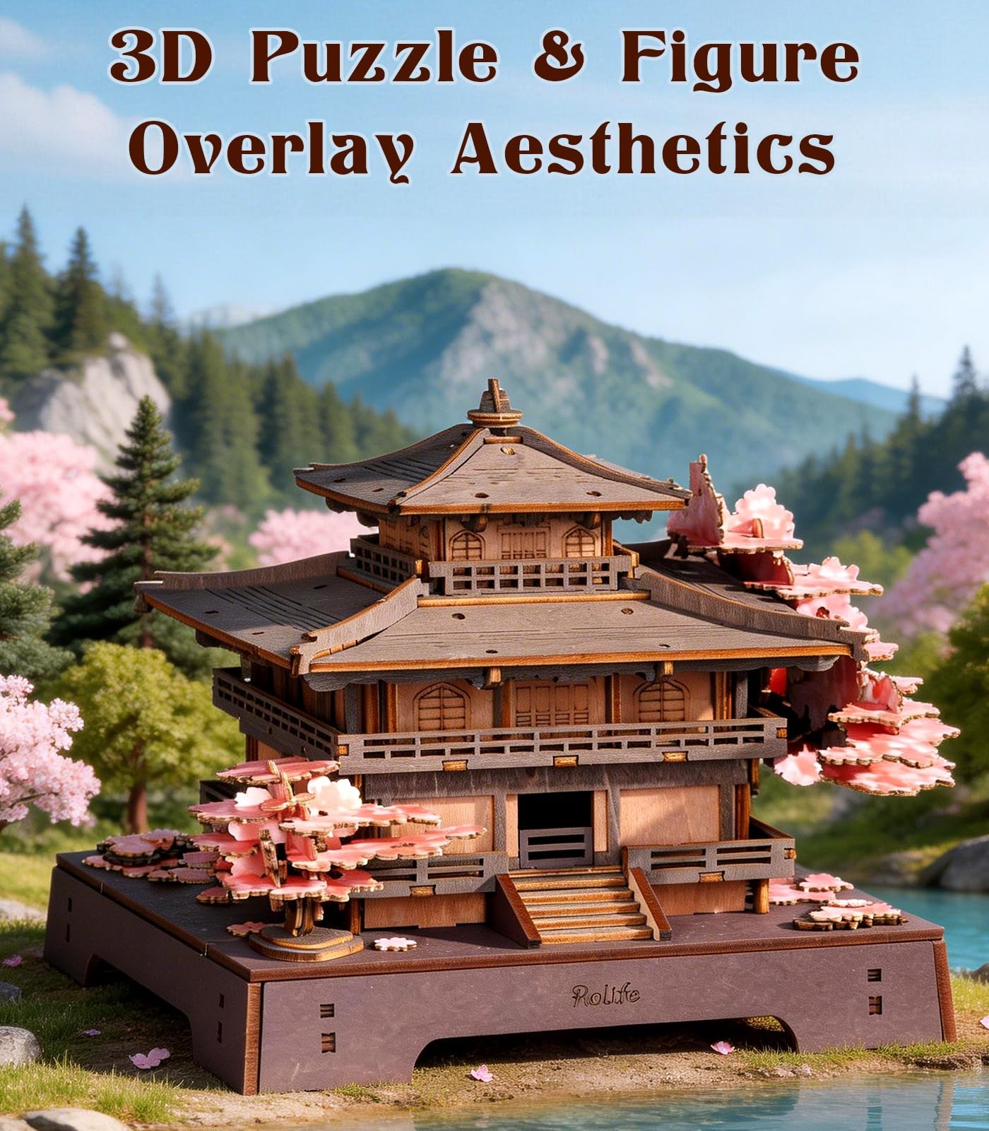 Rolife 3D Wooden Puzzle Sakura Pavilion, DIY Japanese Architecture Model & Miniature House Building Kit for Adults, 235PCS Wood Craft Puzzle, Cherry Blossom Home Decor for Teens and Adults