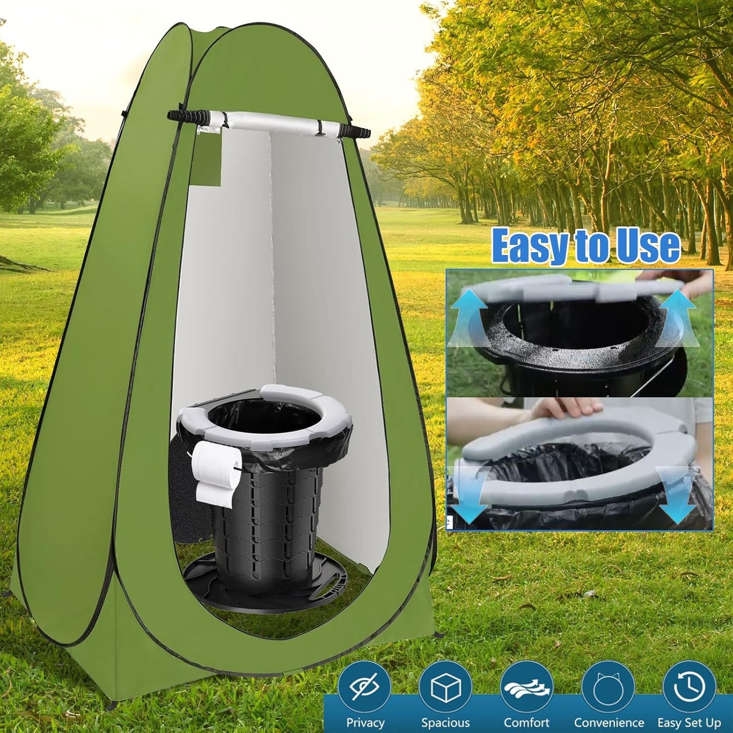 BLIKA Portable Toilet Kit for Camping, Camp Toilet with Pop-Up Privacy Tent, Toilet Bags and Eco Absorbent Gel, Foldable Portable Toilet for Adults, Portable Outdoor Shower Tent Camp Toilet