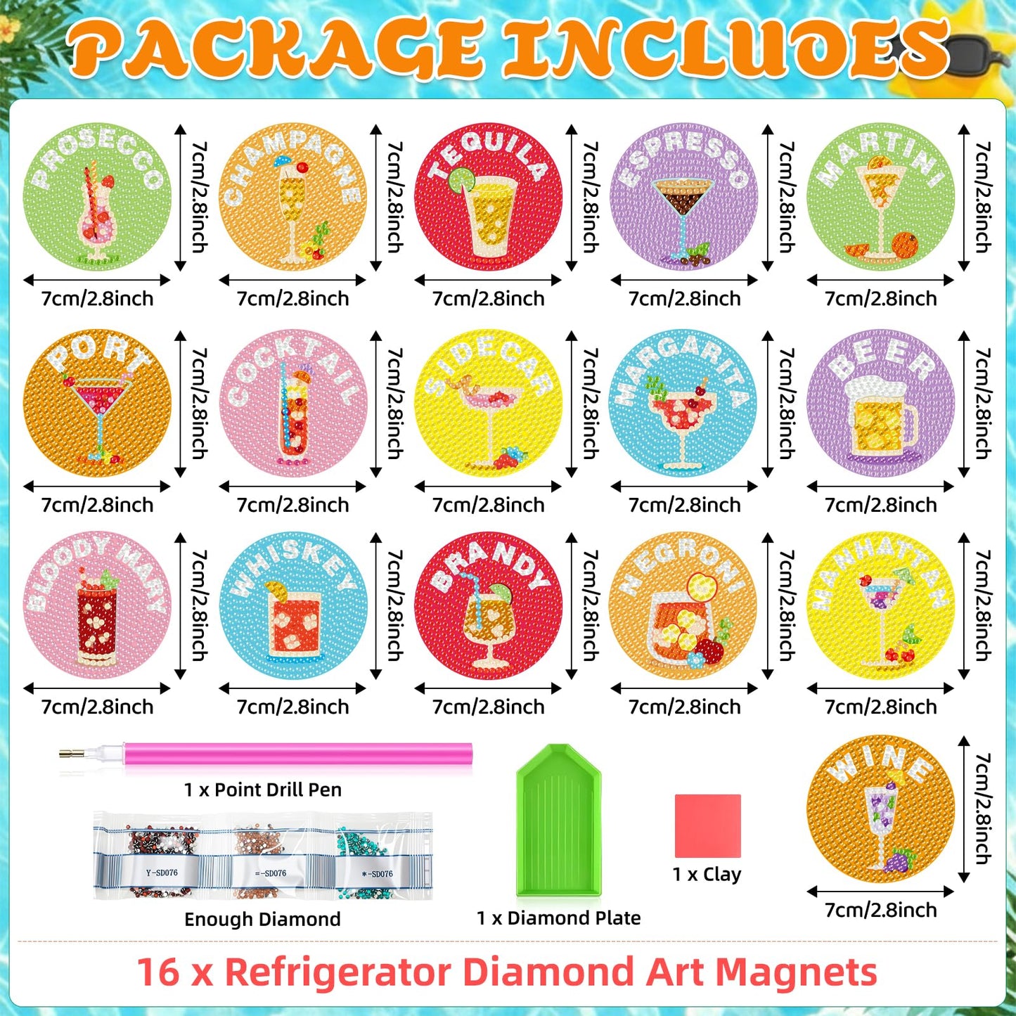 Saysurey 16 Pcs Diamond Art Magnet Kits Diamond Painting Magnets DIY for Adults Crafts Refrigerator Painting Stickers Kits for Gifts Home Decor (Motivational)