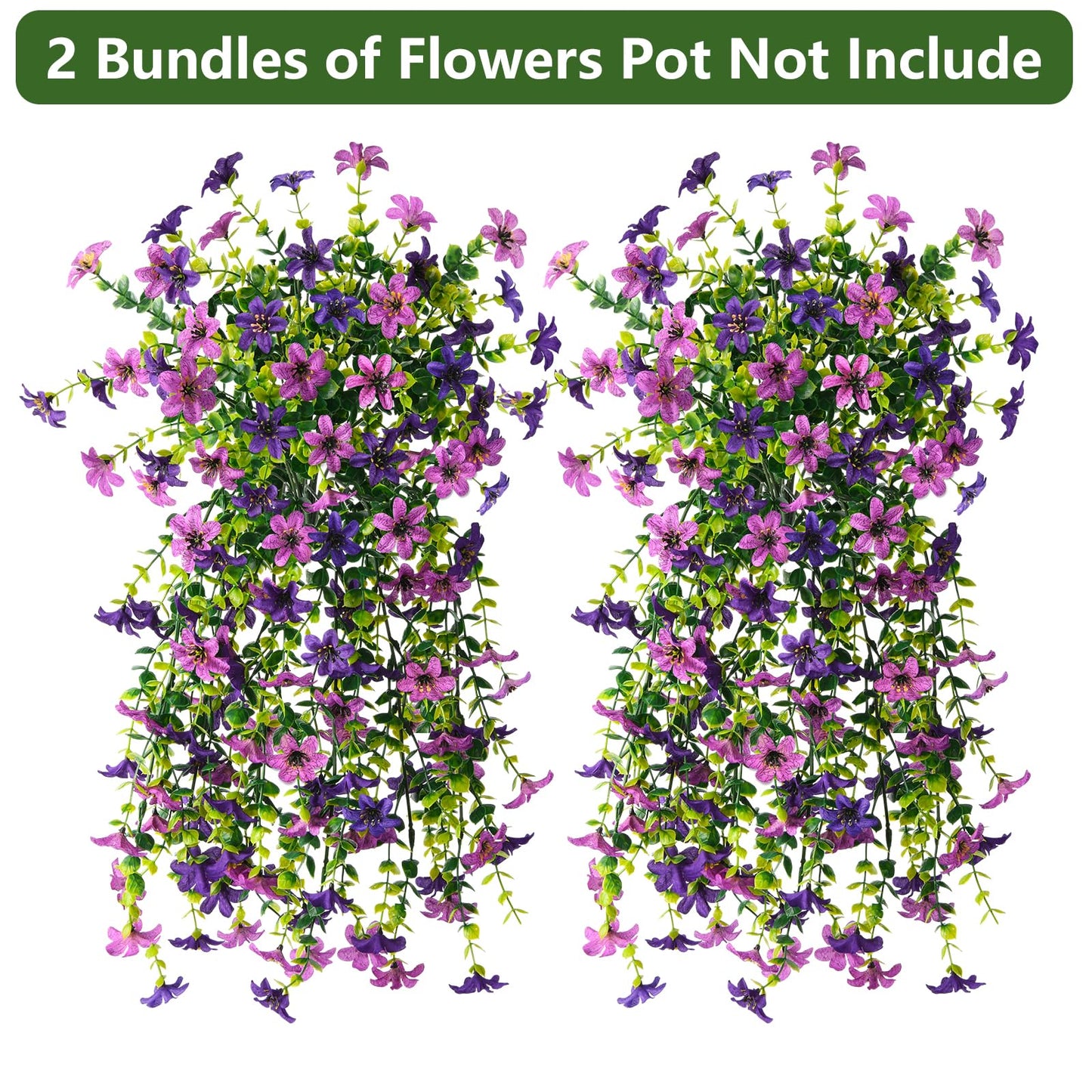 Homsunny Artificial Fake Hanging Flowers Plants for Outdoor Spring Summer Decoration, 2 PCS Faux Silk Flower Outside Planter UV Resistant Look Real for Front Patio Porch Home Decor (Double Purple)