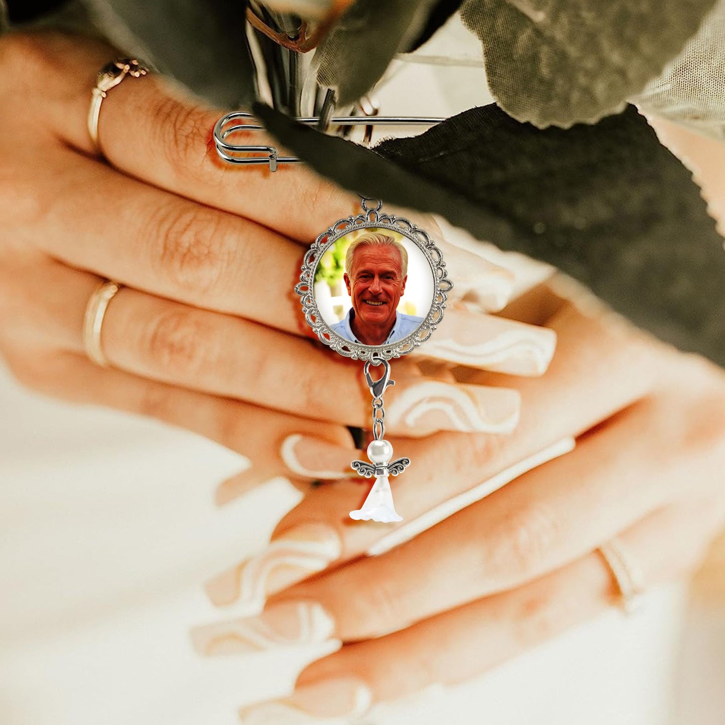 12 Sets Wedding Bouquet Photo Charm Sublimation Blanks,Memorial Keepsake Brooch Making Kit for Mother/Father of Bride/Groom,Custom Bridal Boutonniere Pin, Something Blue Funeral Death Anniversary