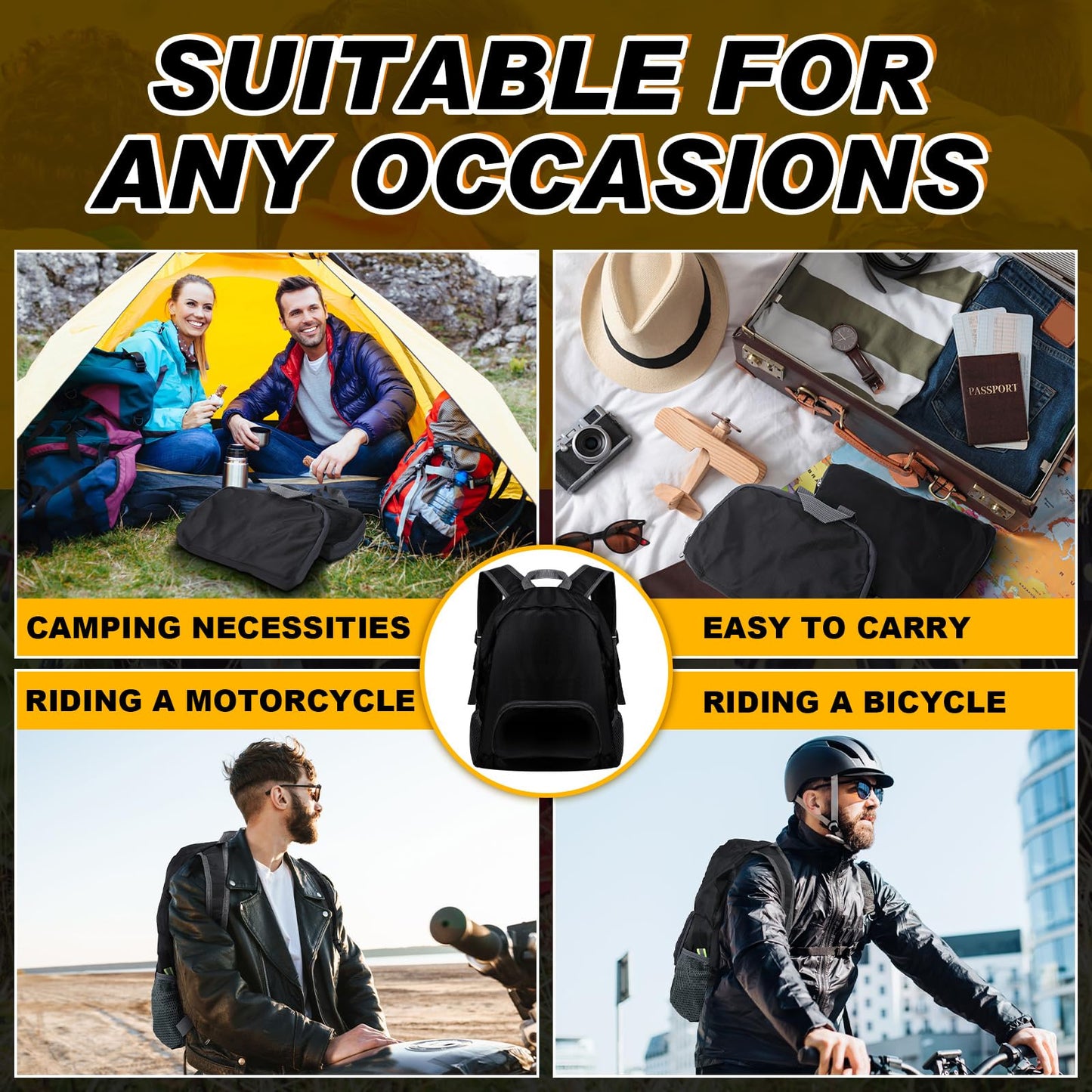 Dunzy 100 Pcs 20l Foldable Backpacks Bulk Lightweight Basic Back Pack Wholesale for Homeless Donation Corporate Events Travel Camping (Black)