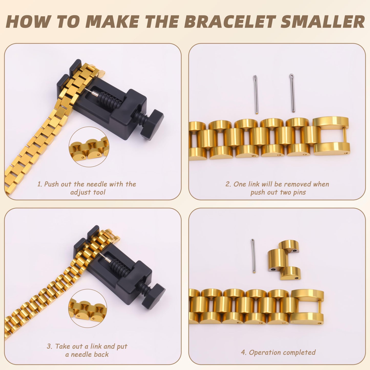 2PCS Gold Chain Link Watch Bracelet Set,18K Gold Plated Stackable Bracelets for Women,Stainless Steel Jewelry with Adjustable Tool, Non-Tarnish Friendship Love Bracelet Gift for Her. (2pcs-C Gold)