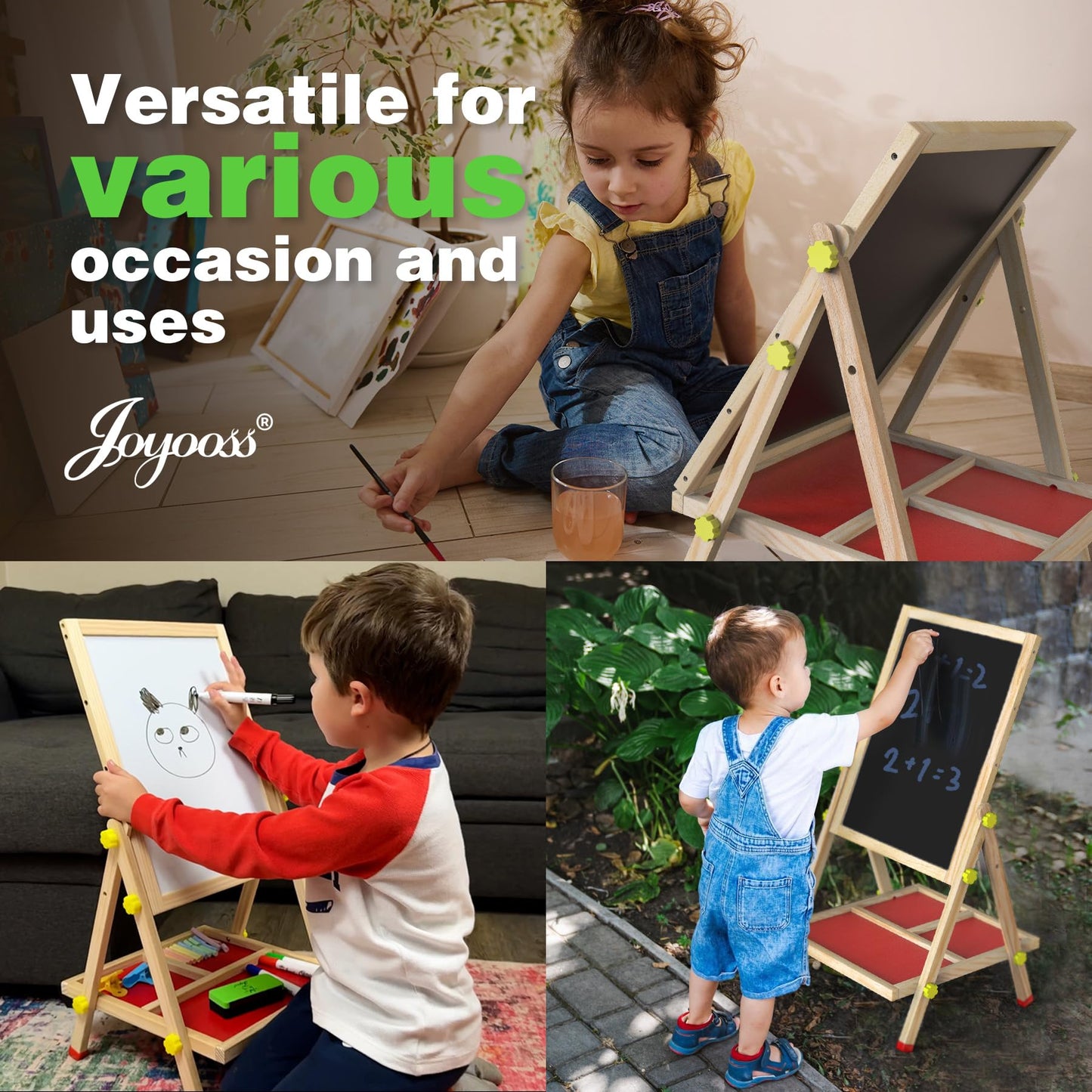 JOYOOSS Easel for Kids Chalkboard,Wooden Blackboard for Kid Toddlers Easel Adjustable Magnetic White Board Chalkboard for Kids Dry Erase Art Easels for Toddler Drawing Board for Kid Ages 4-8 8-12 Red