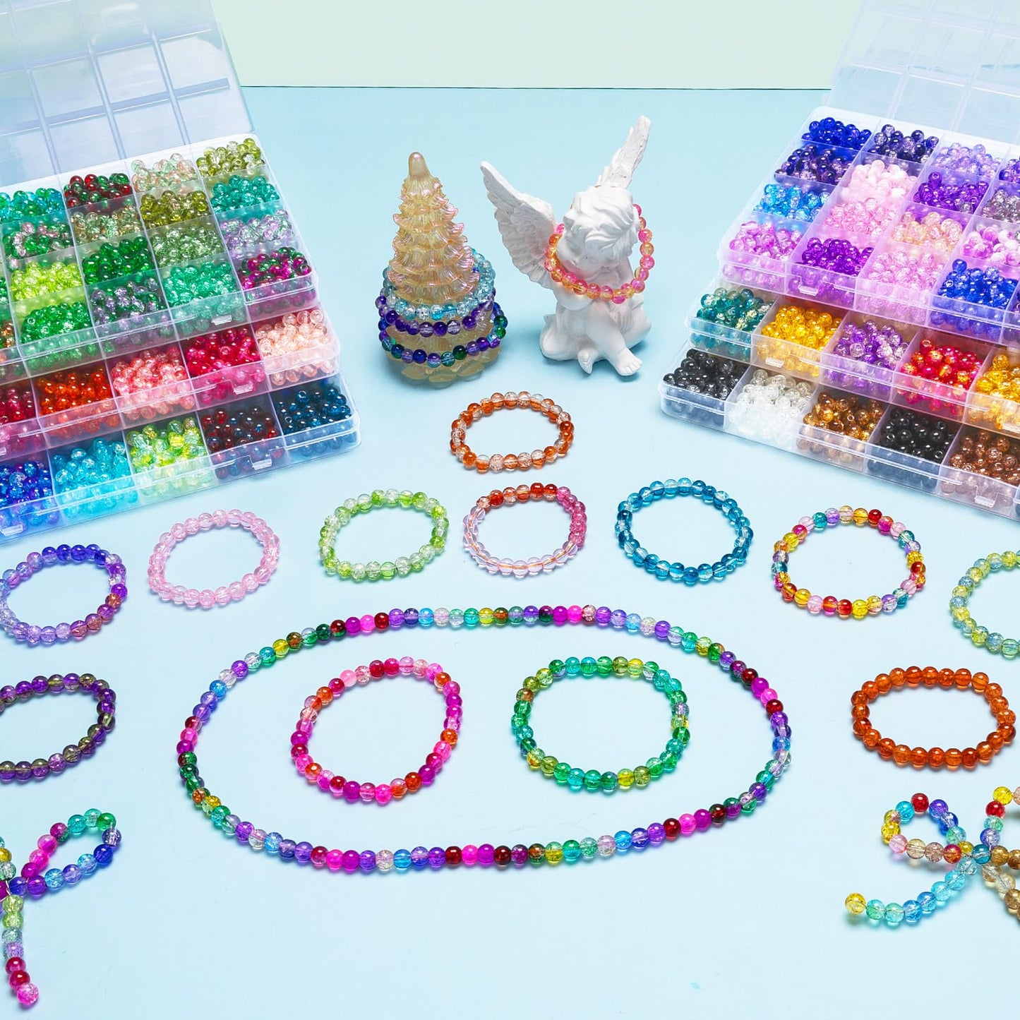 XSEINO About 7200pcs 144 Colors 6mm Crackle Glass Beads Bracelet Making Kit,6Box Different Style Crack Series Colorful Crystal Beads for Bracelet Jewelry Making,DIY Crafts,Friendship Bracelets
