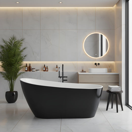 67 Inch Freestanding Bathtub, Acrylic Free Standing Tub, Black Outside White Inside Soaking Bathtub, Modern Freestanding Bathroom Tub