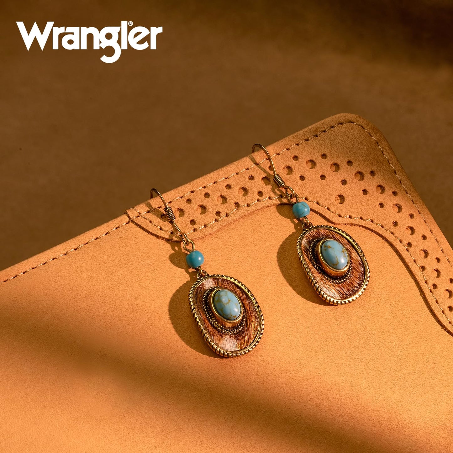 Wrangler Western TearDrop Dangle Earrings for Women Country Statement Genuine Horsehair Turquoise Vintage Cowgirl Cowboy Jewelry (Gold-Turquoise A)