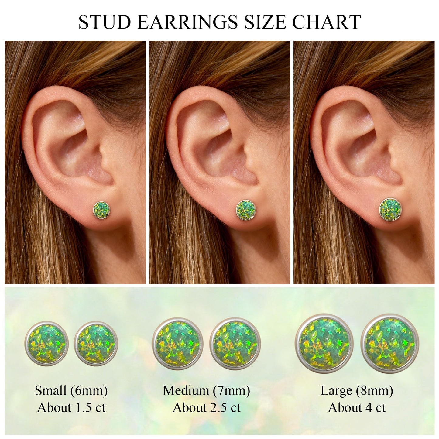 JiayangJY Silver Green Fire Opal Stud Earrings for Women Sterling Silver Round Shape 6mm Opal Earrings with Push Back