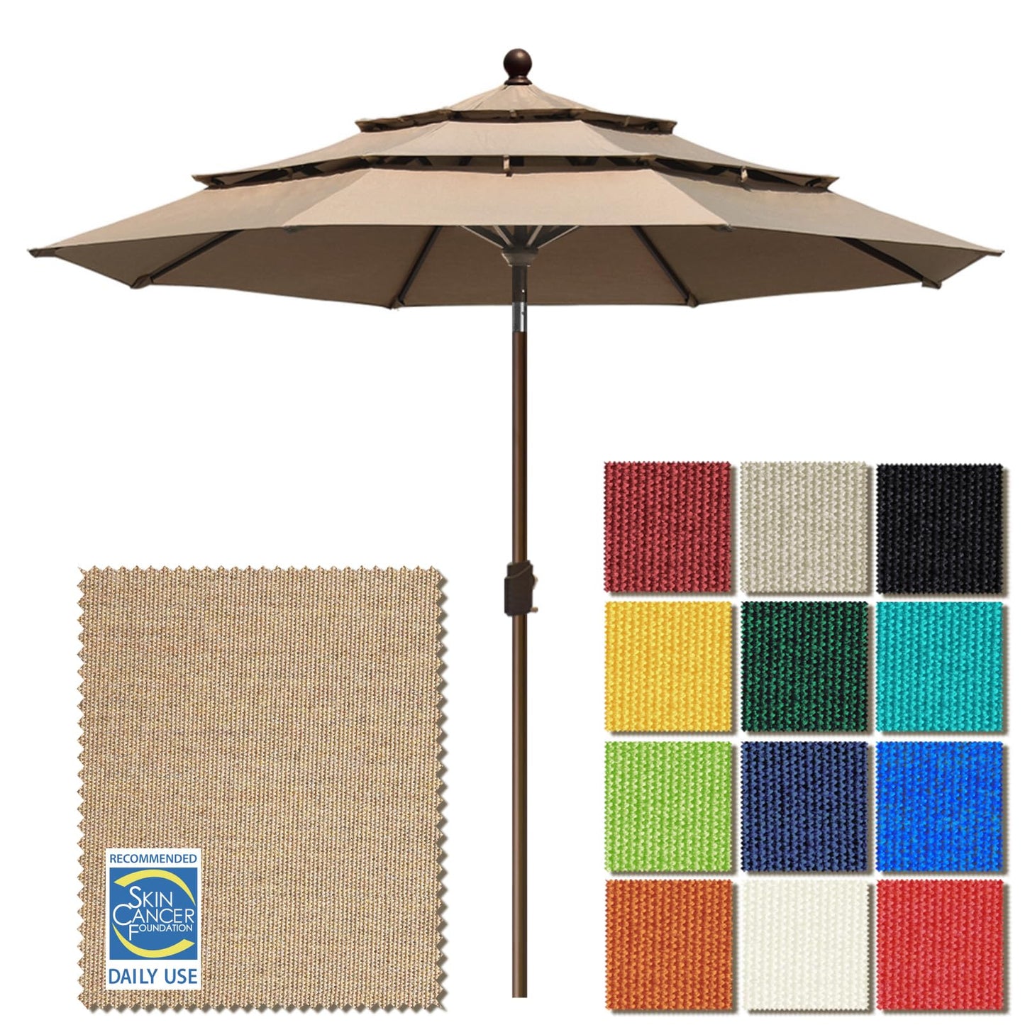 EliteShade USA 10-Year-Non-Fading 9ft 3-Tier Market Patio Umbrella, Commercial Grade Outdoor Table Umbrella with Crank Open, Windproof & UPF 50+ UV Protection, Heavy Duty Ventilation for Garden, Deck, Pool, Backyard, Beach & Bistro, Heather Beige