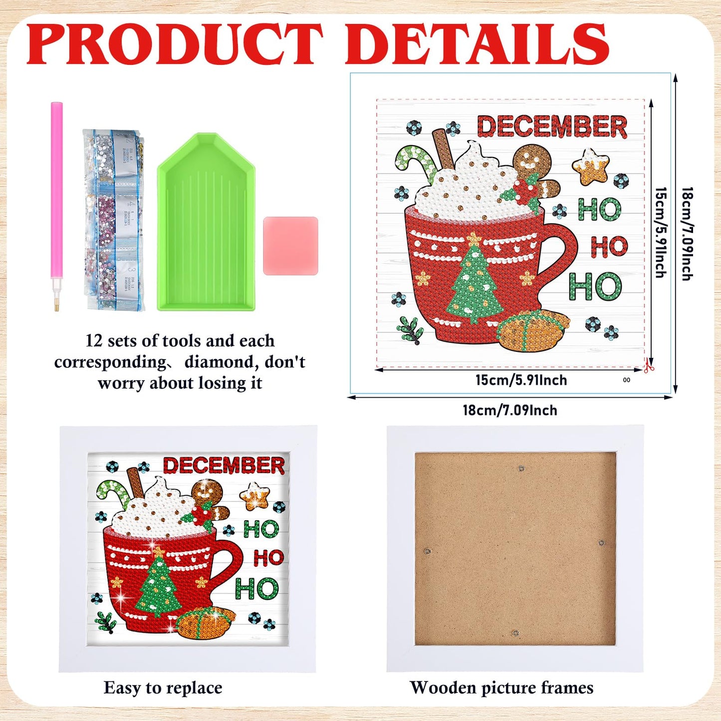 Trandraft 13 Pcs Coffee Month Diamond Art Kits for Adults 4th of July 250th Anniversary Favor Interchangeable 5d Seasonal Small Diamond Art Kits Framed Gem Painting for Holiday Table DIY Craft Gift