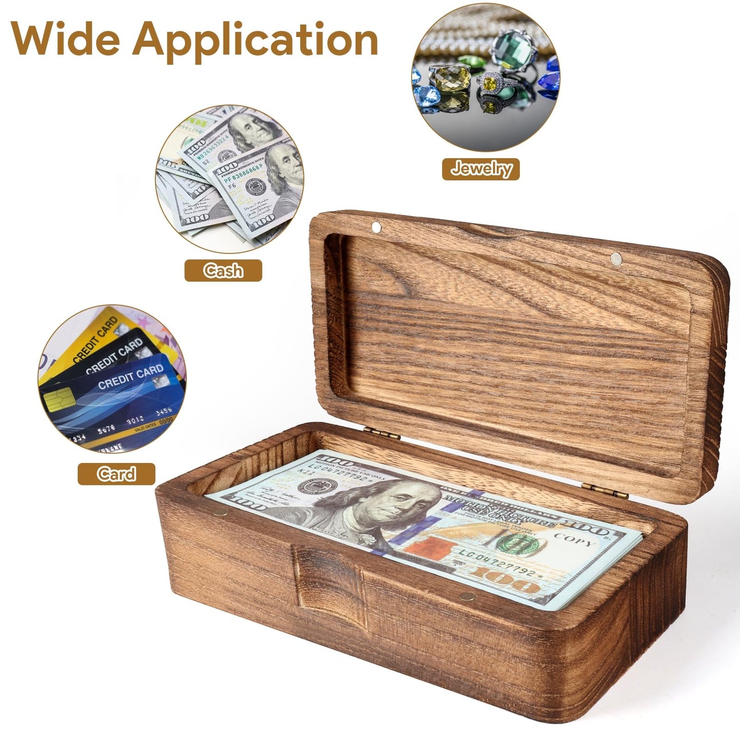 Mczxon Wooden Currency Money Cash Tray with Hinged Lid and Magnetic Closure, Vintage Single Compartment Cash Case Bank Organiser Storage Money Bill Currency Box Holder Container Moneyboxes