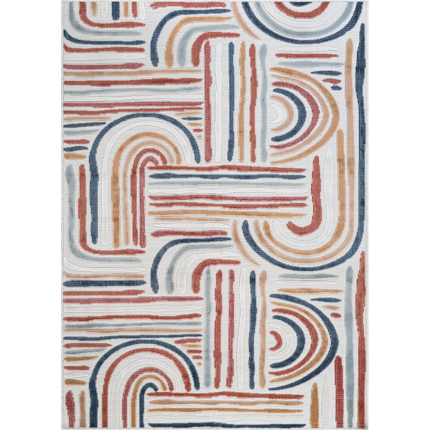 CAMILSON Indoor Outdoor Rug, Multicolor 5x7 Geometric Arch Striped Area Rugs for Patio and Home Areas, Easy-Cleaning Non-Shedding Living Room, Garden and Deck Washable Outside Carpet (5 x 7)