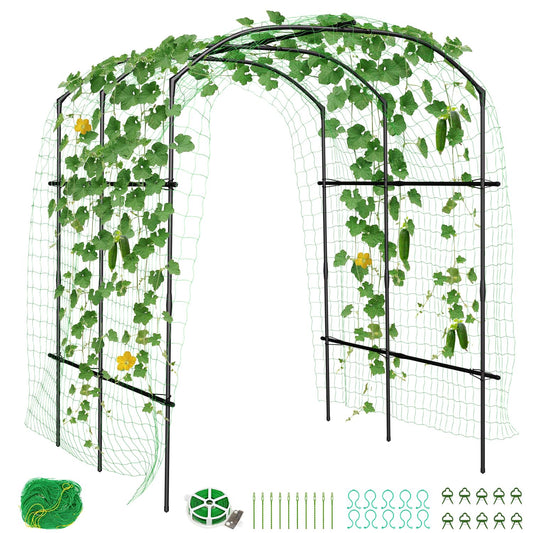 SUNYRISY Garden Arch Trellis for Climbing Plants Outdoor Gardening, 87" H x 70" L x 75" W Metal Core Tall Plant Support for Raised Bed Planting Cucumber Tomato Flowers Vegetables