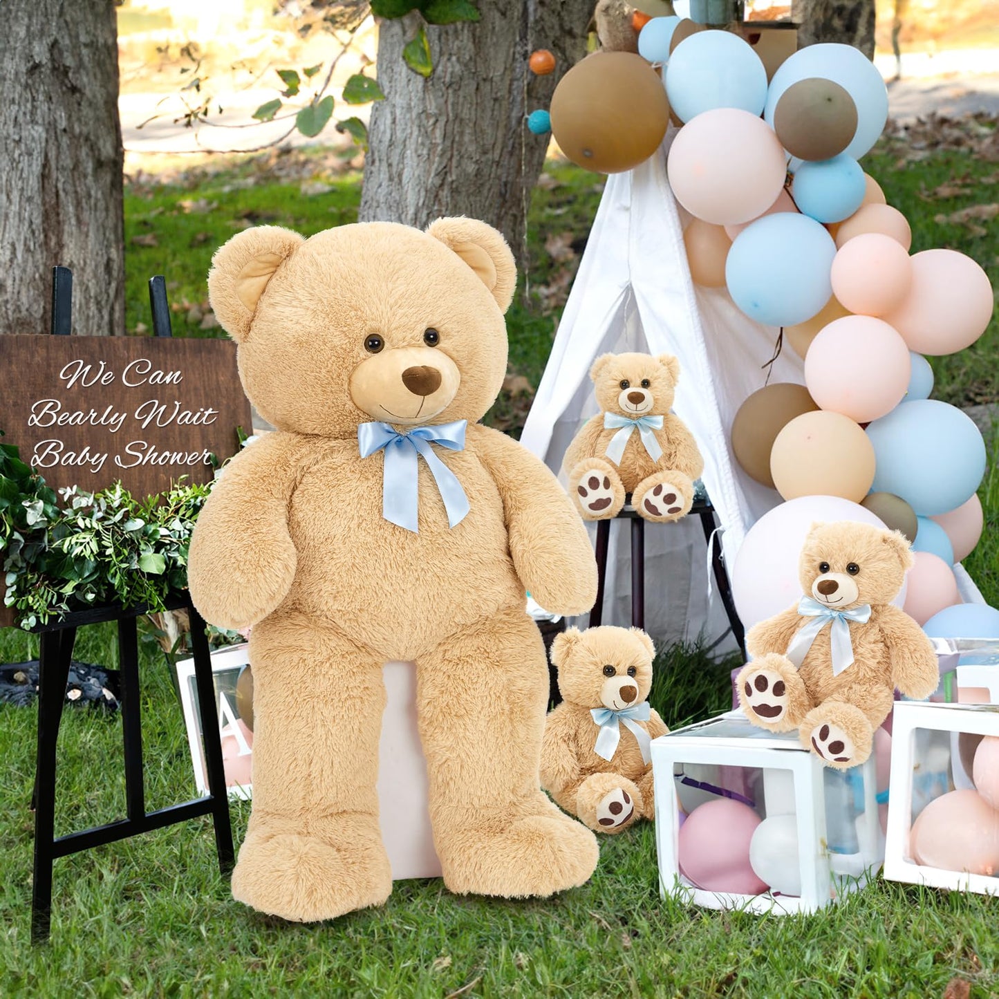 MorisMos Giant Teddy Bear Stuffed Animal with Baby Bears,35.4'' Big Mommy Stuffed Bear,3 Small Bulk Teddy Bear Stuffed Animals for Baby Shower Birthday, 4-Pack Brown Bear Toys for Kids Mom Girlfriends