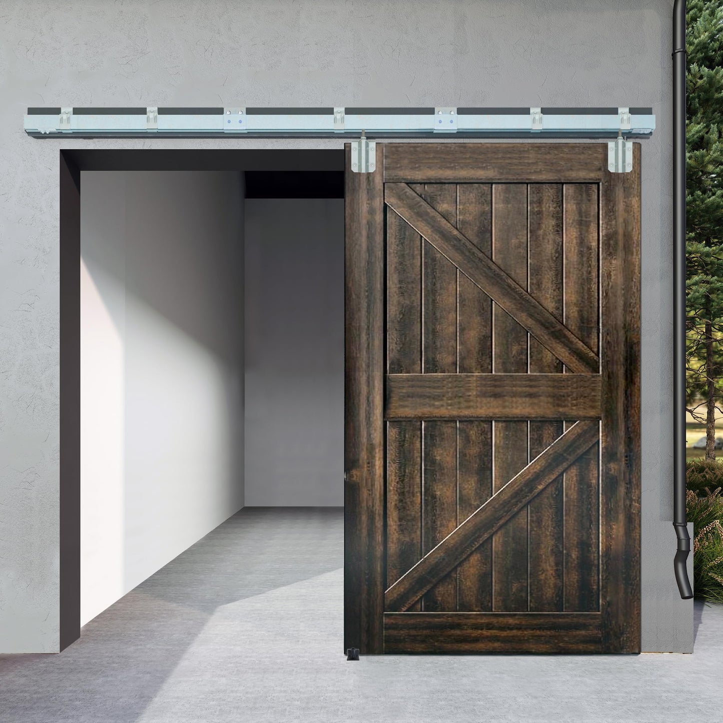 DIYHD 10FT Galvanized Steel Exterior Sliding Barn Door Hardware Kit, 10ft Wall Mount Heavy Duty Box Track for Outdoor, Fit Max Door Width 60in, MAX Load 300 lb (No Door)