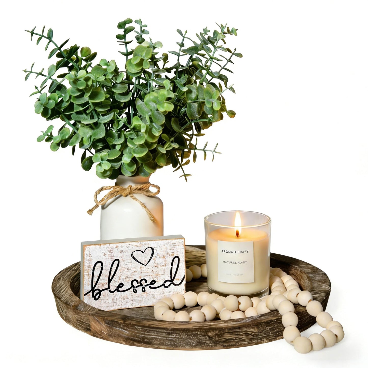 ZENLIV Rustic Modern Farmhouse Decor Set of 6 for Your Living Room, Kitchen Counter, Home or Table Centerpieces Room Decor, Wood Round Decorative Tray Easter Gifts for Women Men Easter Basket Stuffers