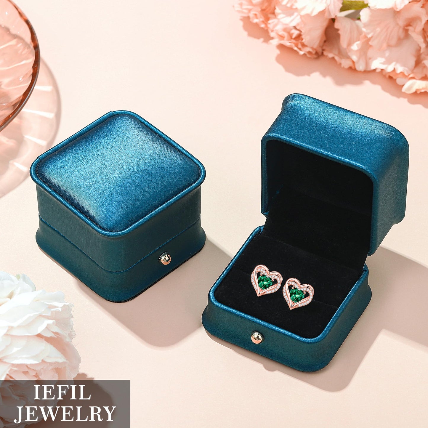 Iefil Rose-Gold-Plated Earrings for Women, November Birthstone Yellow Citrine Heart Stud Earrings for Women
