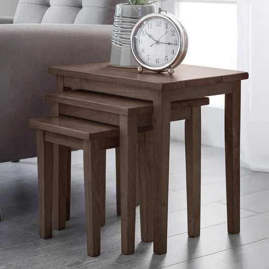 Julian Bowen Cleo Nest of Tables Set of 3, Nesting Oak Side Table for Living Room, Stackable Side Table for Small Spaces, 46 x 48 x 33 cm - Walnut Effect