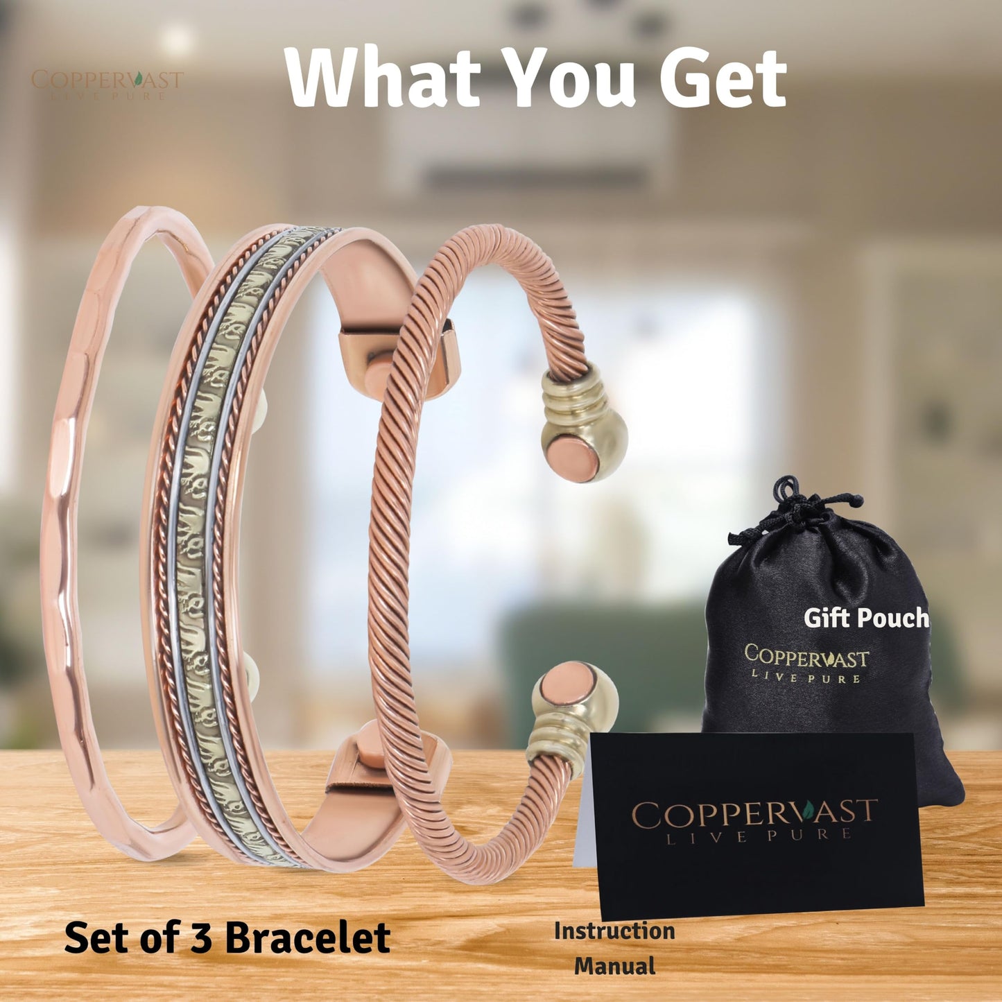 Coppervast Copper Bracelets- for Men and Women| Set of 3 with Gift Box | Gift for Men & Women | gifts for mom -Handmade 100% Copper (Elephant)