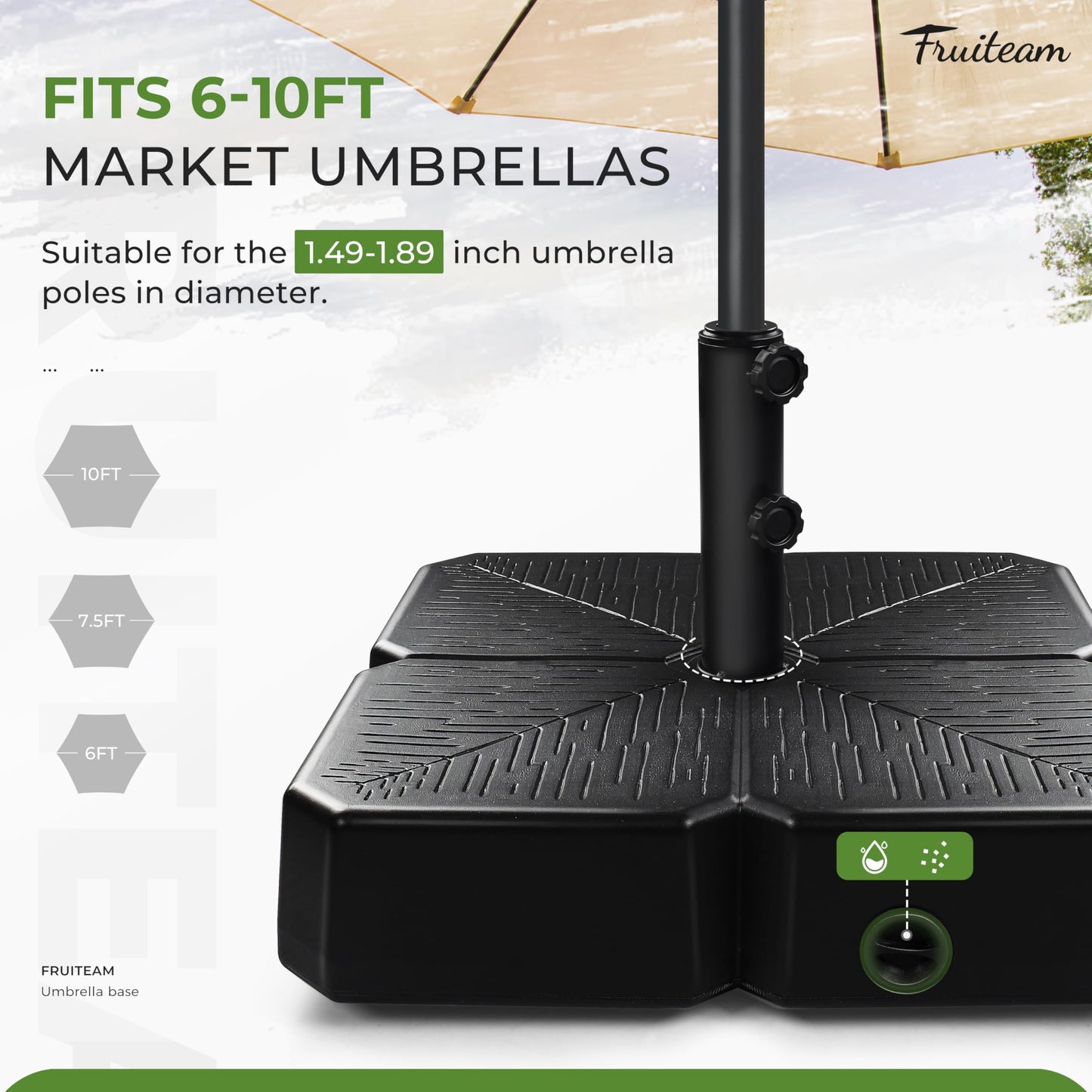 FRUITEAM 110lb Capacity Fillable Portable Umbrella Base with Wheels,Patio Umbrella Base Water & Sand Filled Umbrella Stand for Garden,Outdoor,Deck w/2 Locks,2Knobs