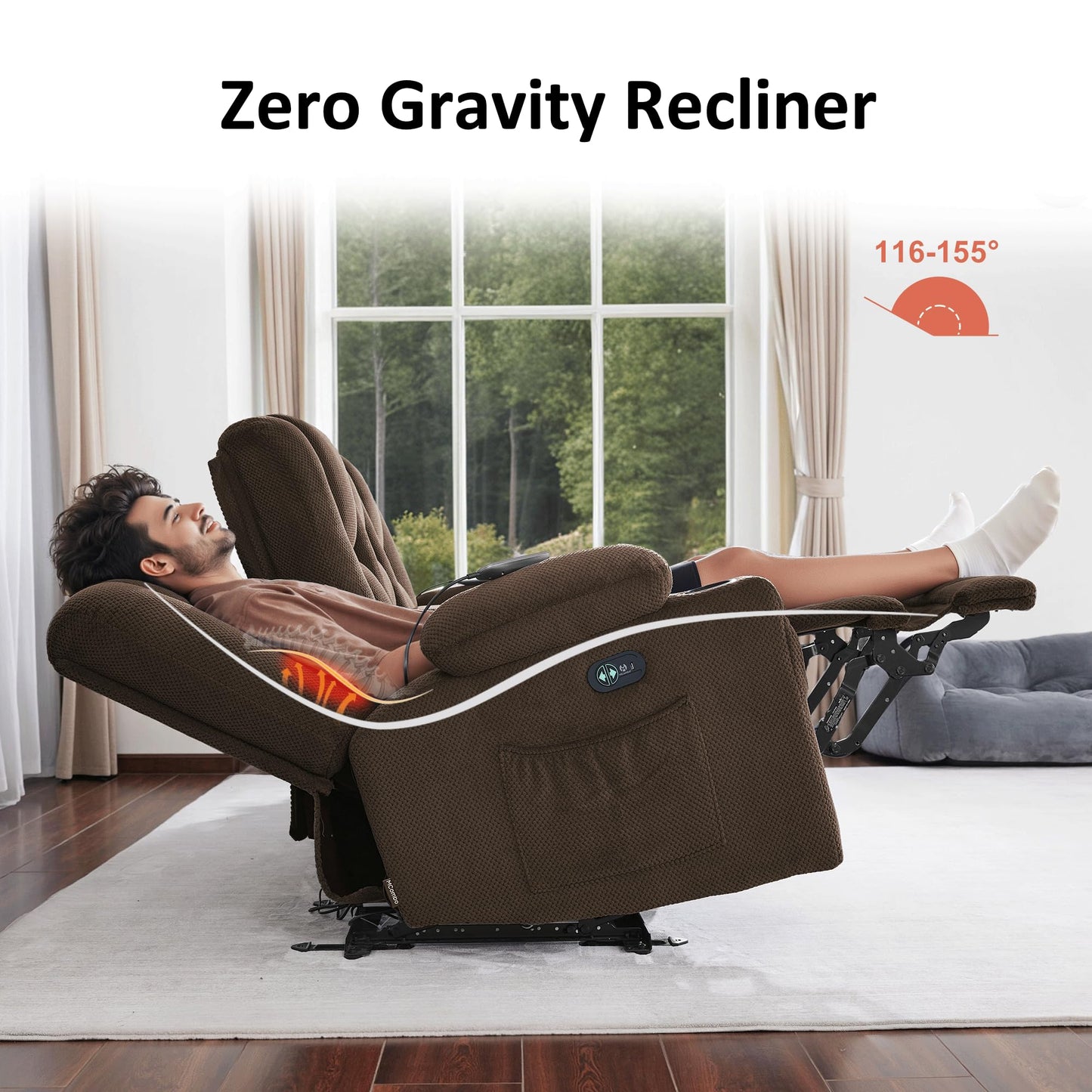MCombo Zero Gravity Power Loveseat Sofa with Console, Heat and Massage, Reclining Loveseat for Living Room, Fabric 6035SET (Brown, Loveseat with Console)