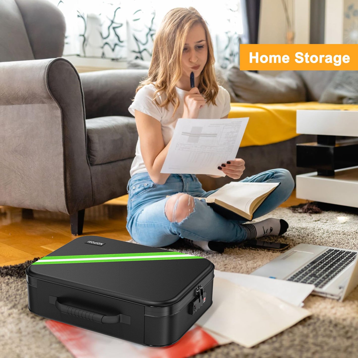 Noiposi Document Organizer with 5200℉ Heat Insulated,15.0"x11.0"x4.3" Water Resistant and Fireproof Document Box,Portable Home Travel Safe Storage Box for Important Documents,File