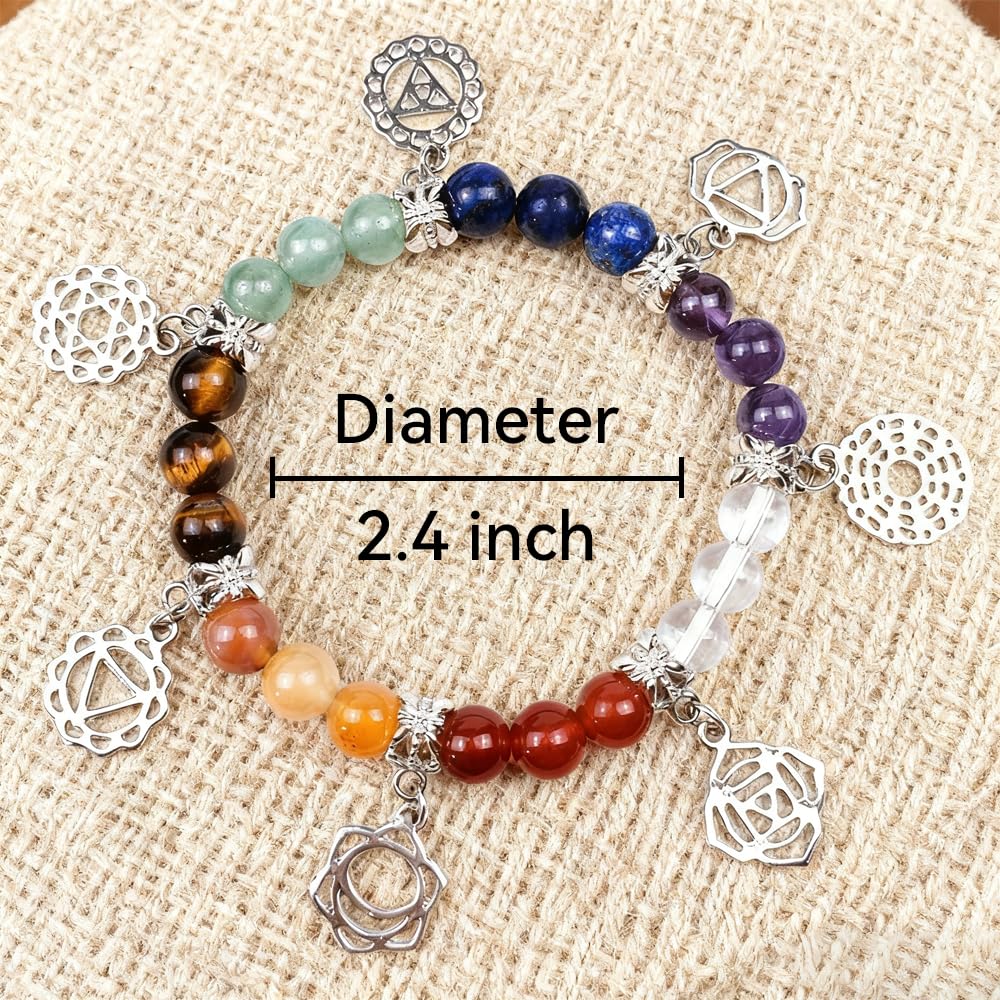 Aprbella 7 Chakra Healing Bracelet with Natural stones for Energy Healing & Balance, Stretch Beaded Jewelry for Energy Balance, Meditation, Yoga, Gift for Women