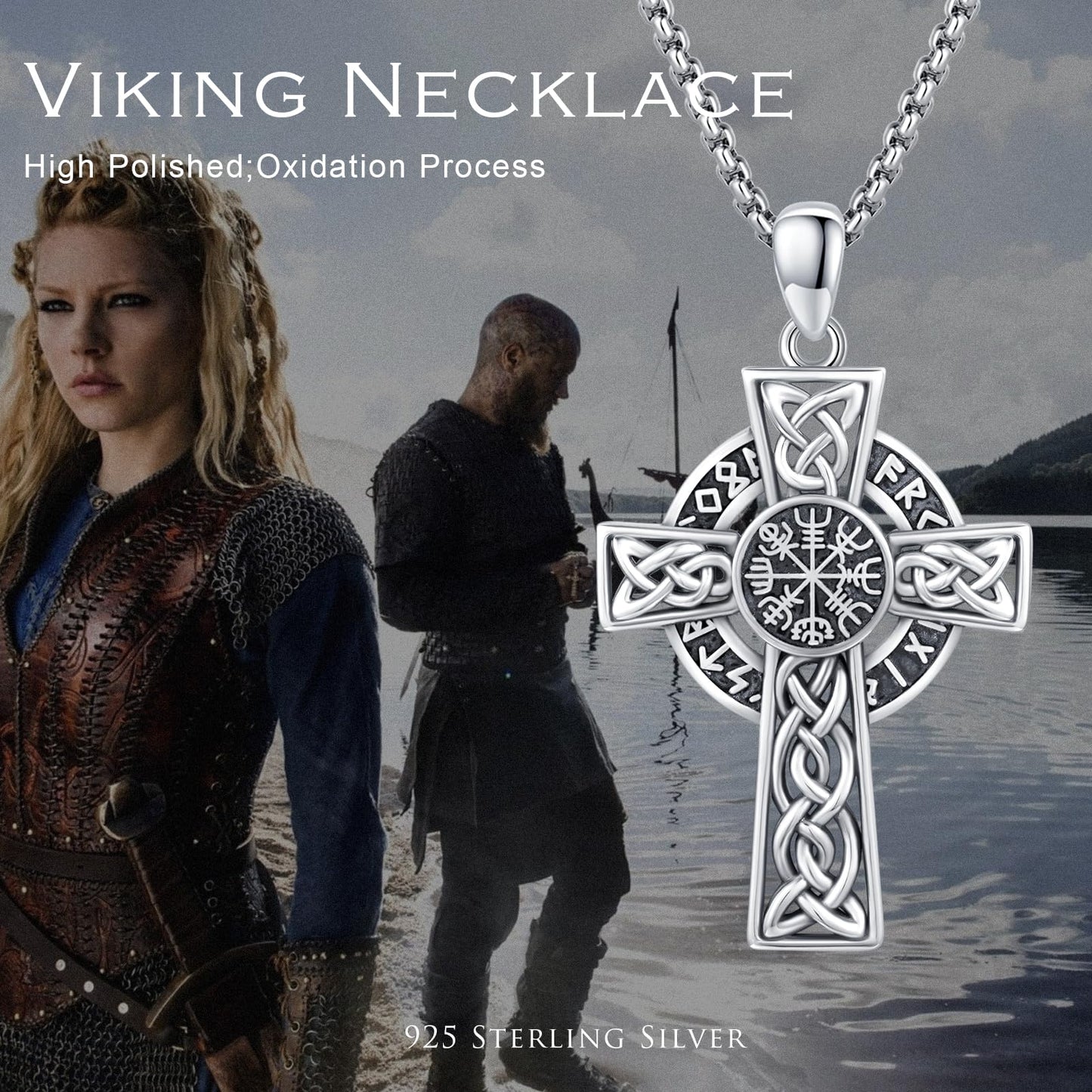 YEESIA Cross Necklace for Men Women 925 Sterling Silver Viking Cross Pendant Necklace Celtic Pendant Nordic Paganism Jewelry for Men Women