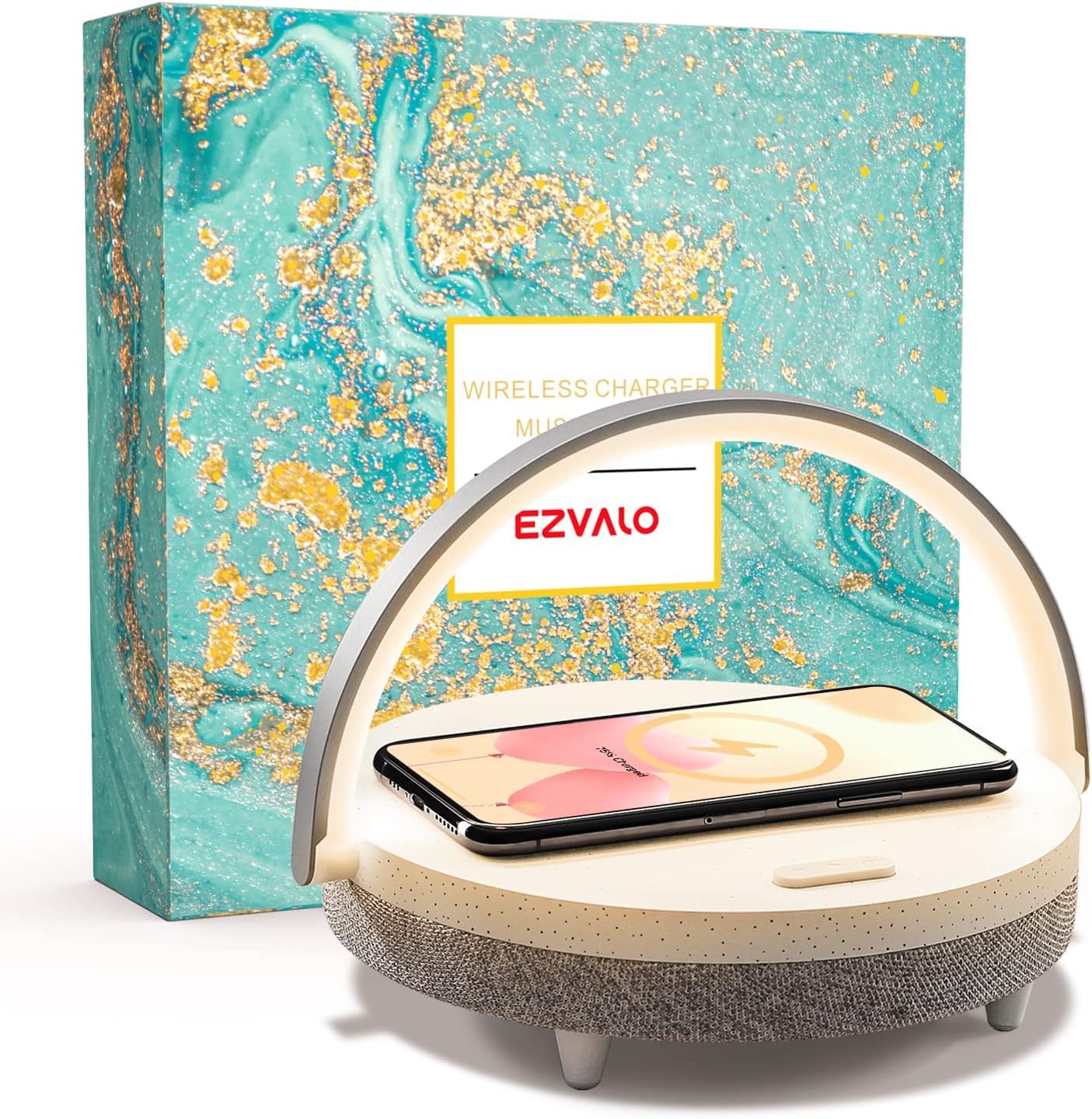 EZVALO Gifts for Women, 4-in-1 Bedside Lamp with Dimmable Night Light, Bluetooth Speaker, Charging Station and Phone Holder, Birthday Gifts for Mom, Teens, Family and Friends