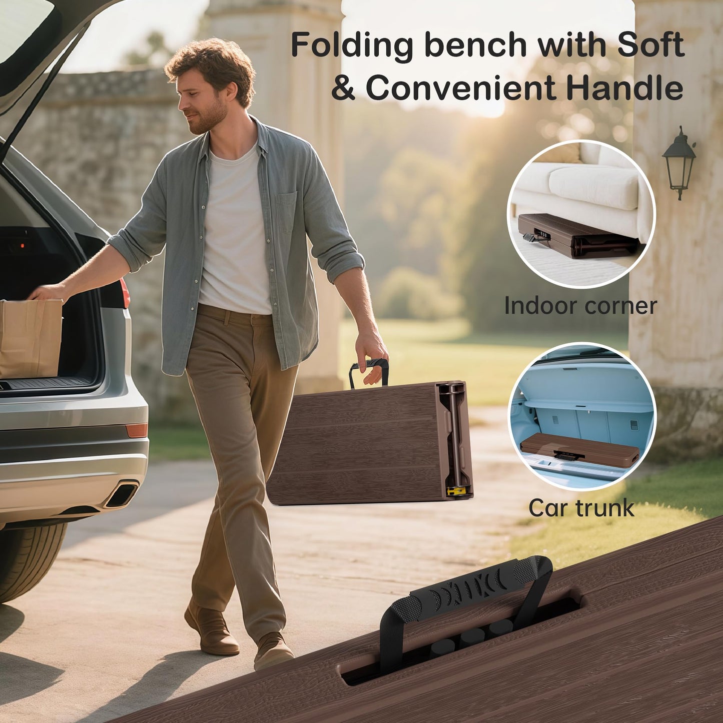 VSOAEIL 6 Foot Folding Bench, Portable Plastic Folding Bench Seat, Foldable Seat for Indoor Outdoor Picnic Camping Dining, Soccer Garden Multipurpose Entertaining Activities, Brown, 1 Pack