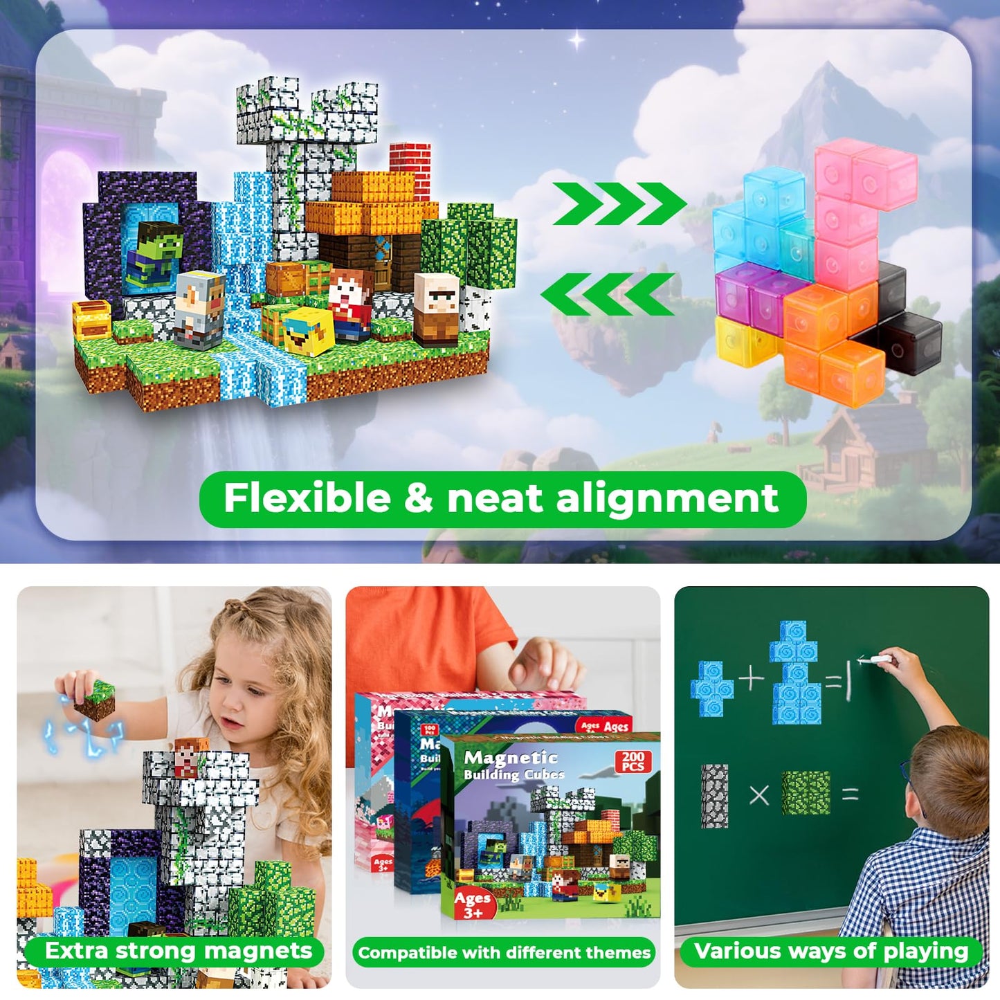 Goody King 200 Pcs Magnetic Blocks Set, STEM Sensory Magnet Toys for Kids Age 3+, Montessori Learning Toy Building Set for Toddlers, Magnetic Cubes Construction Kit Birthday Gift for Boys Girls Kids