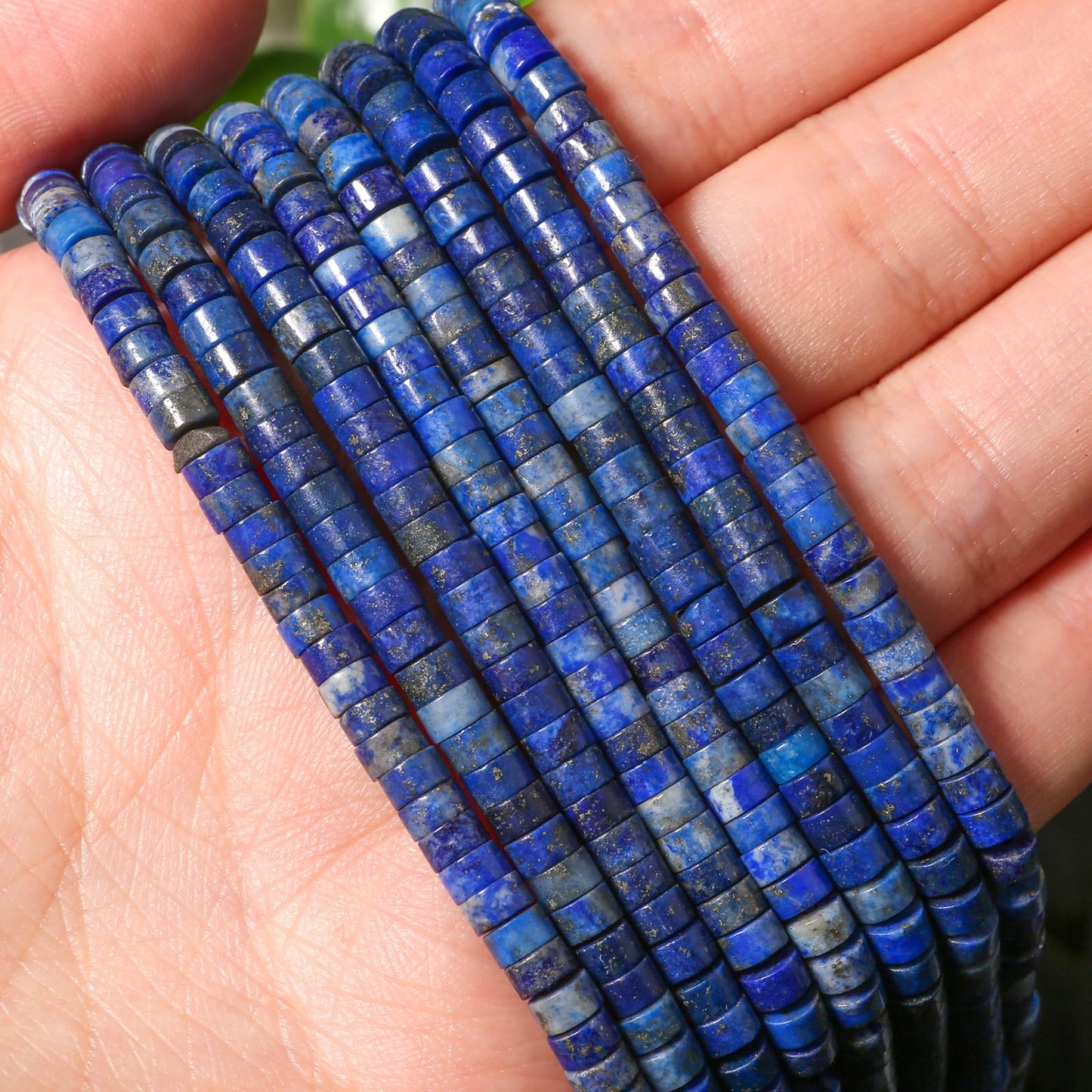 NITOPUPU 150Pcs 4×2mm Natural Lapis Lazuli Spacer Stone Beads for Jewelry Making Supplies, Loose Semi Flat Round Gemstone Tube Beads for Bracelets DIY Crafts