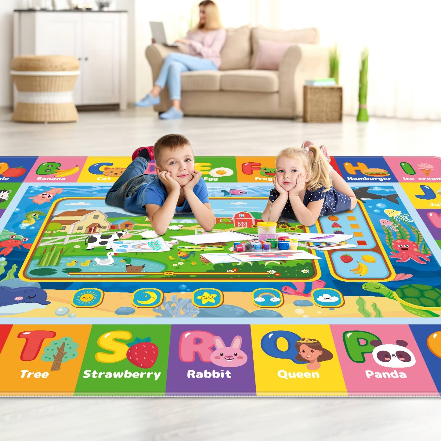 AKASISRUG Baby Play Mat for Floor, Kids Playmat Baby Crawling Mats Educational Tummy Time Mats Soft ABC Play Mat for Babies Infants Floor Mat for Kids Learning Playing (78.7X59 INCH, Style 1)