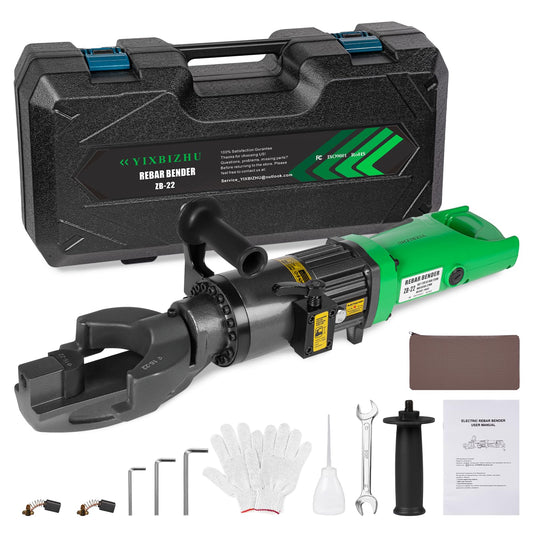 YIXBIZHU 1100W Electric Hydraulic Rebar Bender, 3s Bends for #4–#7 (8–22mm), 0–130° Angle, Lightweight Aviation Aluminum Frame, 110V Rebar Tool for Jobsite, Workshop & Concrete Projects(ZB-22)