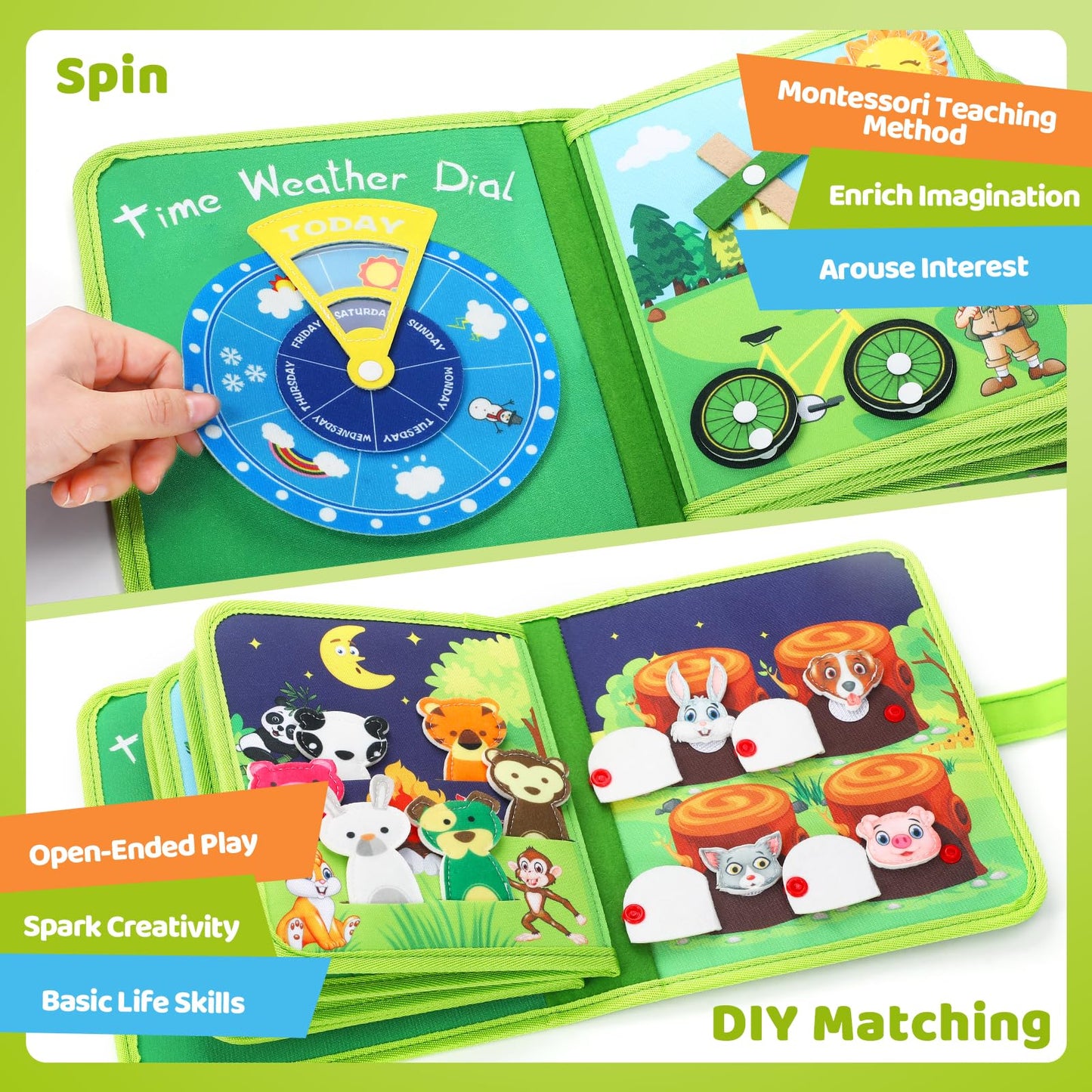 Busy Book for Toddlers 1-3, Montessori Toys Busy Board for 1 Year Old, Upgraded Composite Fabric Animal Forest Quiet Book with Fishing Game, Airplane Travel Essential Activities Birthday Gift Boy Girl