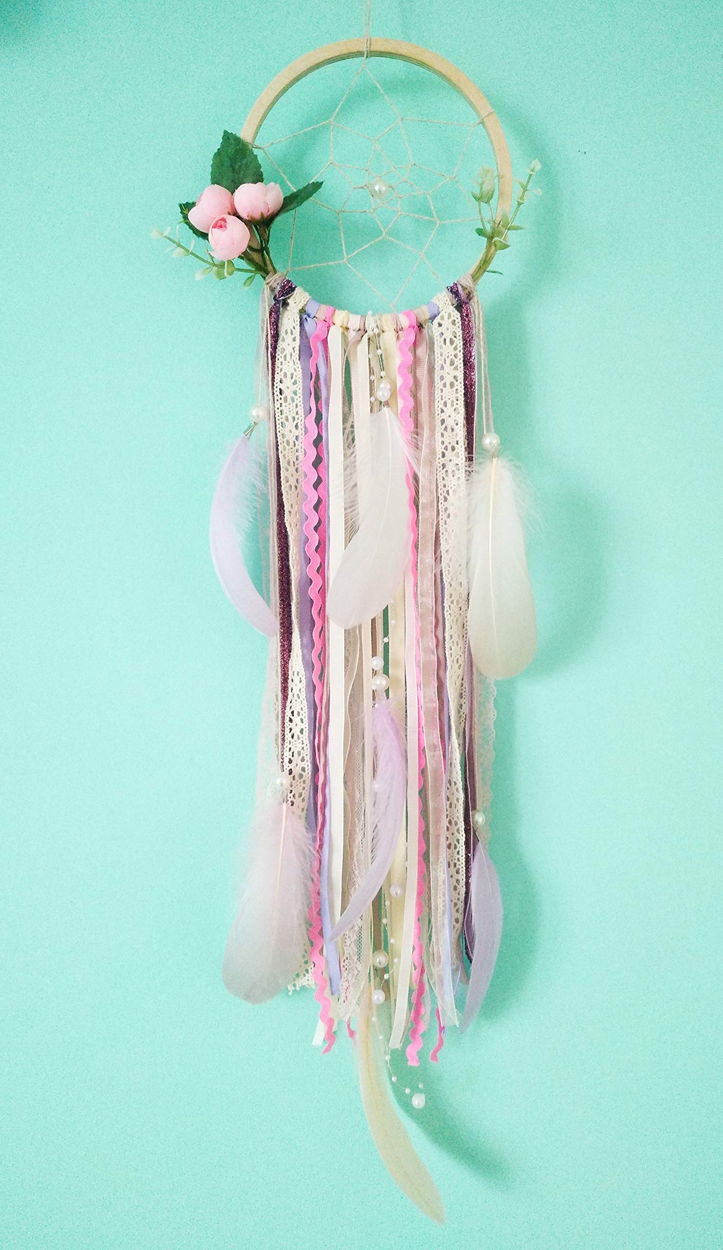 DIY dream catcher kit-Make your own dreamcatcher-Craft set for kids-Do It Yourself Pink dreamcatcher-Birthday party Activity Diam 6.2 inch(15.5cm) Floral Classic Dream catcher