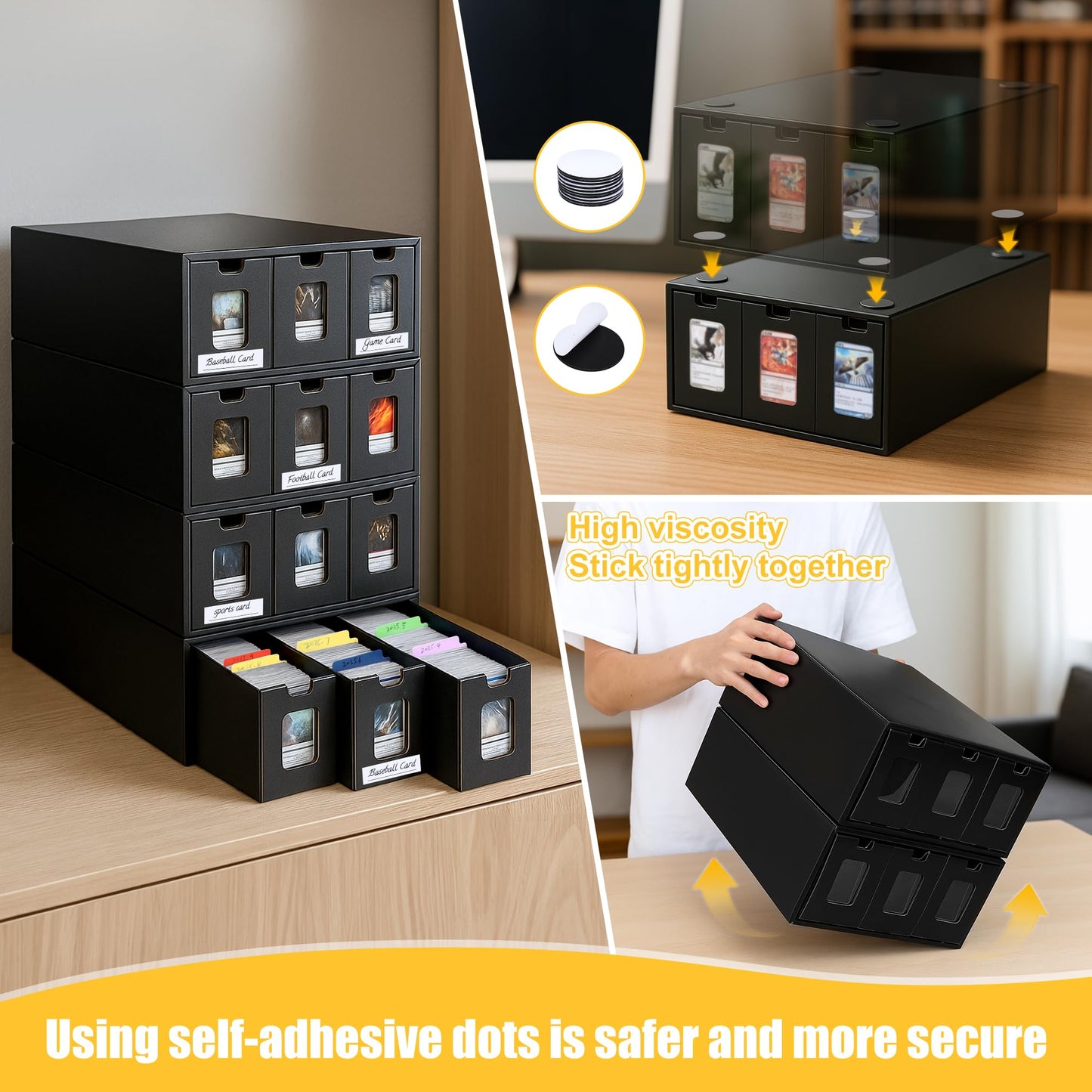 ROLOSI Trading Card Storage Box,[Viewing Windows] 12000+ Cardboard Cards Organizer Box with 48 Dividers for 5800+ Double-Sleeved Cards, for TCG,MTG,YuGiOh,PTCG, Game Sports Cards