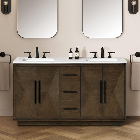 OVE Decors Hale 60 in. Double Sink Freestanding Aged Sweet Oak Bathroom Vanity with Engineered Marble Top