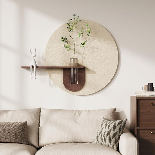 3D Textured Neutral Round Wall Art with Vase, Modern Minimalist Painting Artwork for Walls, Cream Geometric Circle Picture Wall Decor for Living Room, Hallway, Dining Room, Bedroom, Office, 24x31 Inch