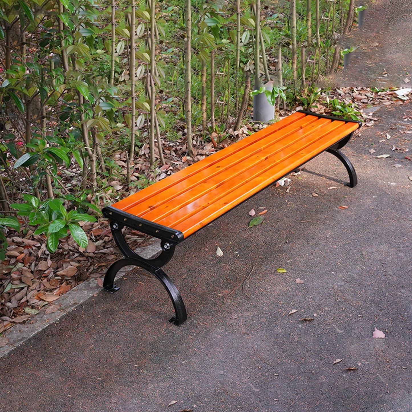 Hlaoxins 67 Inch Outdoor Backless Garden Bench, Solid Pine Wood Slats with Heavy-Duty Aluminum Frame, Weatherproof Patio Bench for Yard, Courtyard, Park, 2-3 Seater Modern Outdoor Dining Bench
