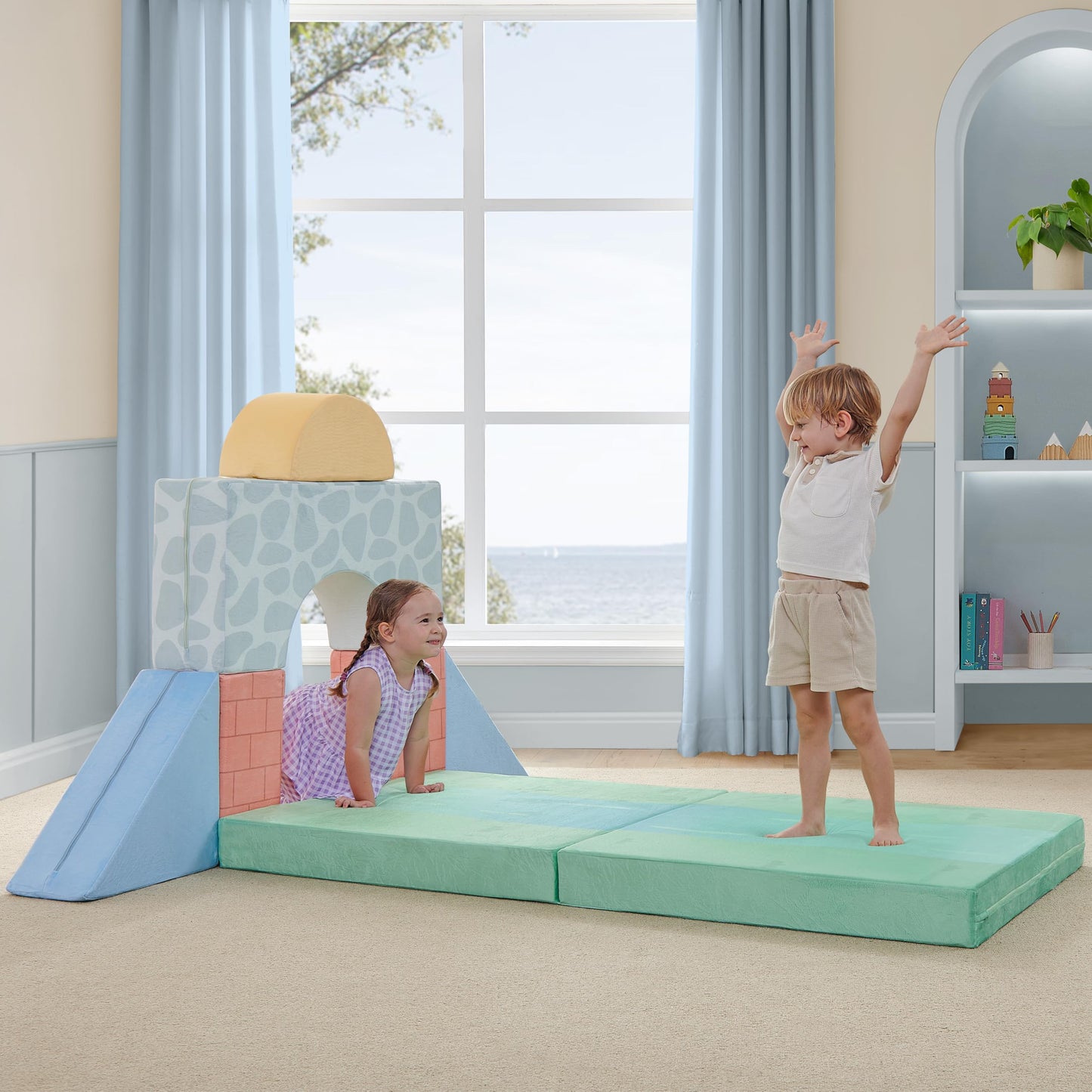 Delta Children 7-Piece Foam Fortress - Soft Climbing Toys, Baby Foam Climbing Blocks for Toddlers, Foam Play Gym Climber Structure, Indoor Climb and Crawl Activity Play Set, Castle Creek