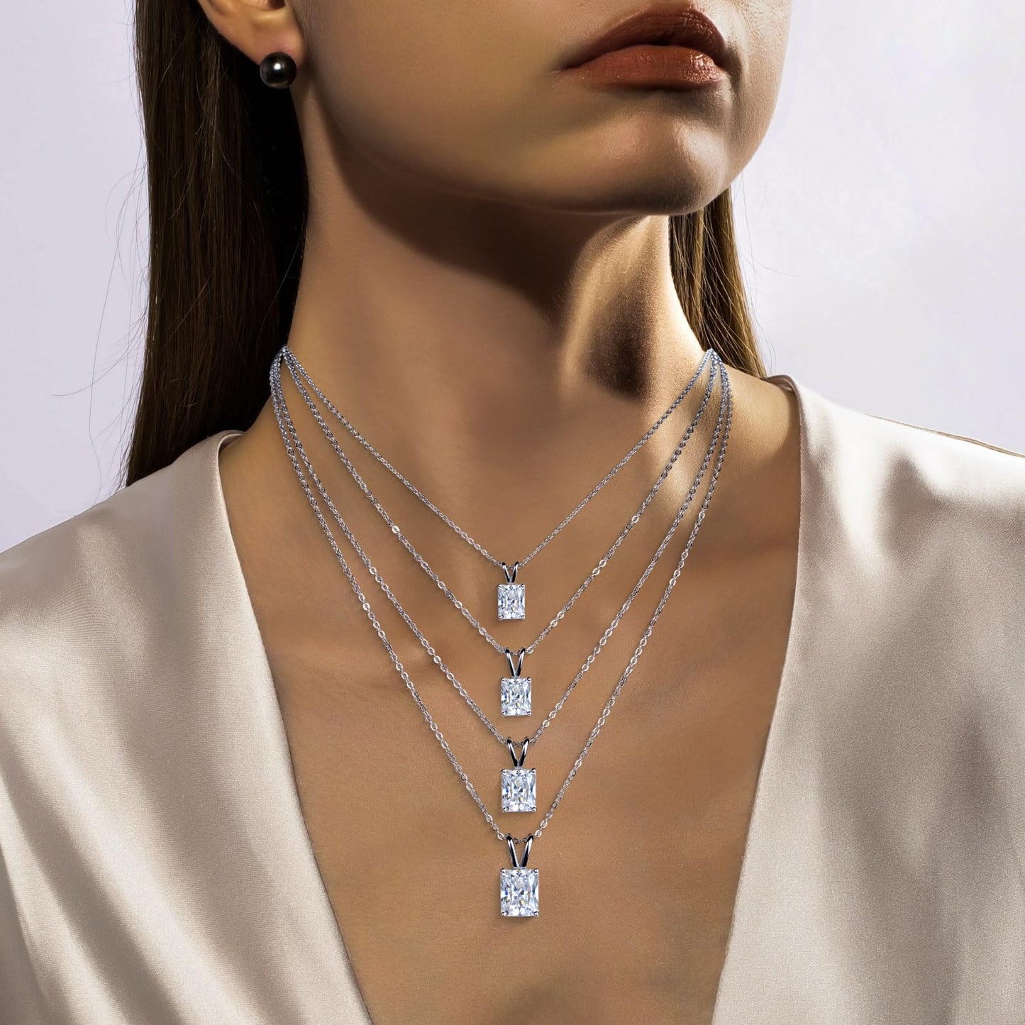 AnuClub Radiant Cut Moissanite Pendant Necklace 2CT D Color VVS1 925 Sterling Silver Everyday Wear Necklace for Women Wife Her with Certificate, 40+2+3cm Adjustable Chain