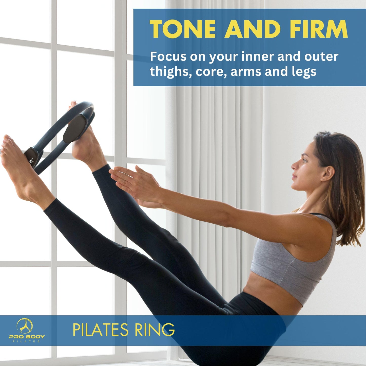 ProBody Pilates Fitness Circle – 14 Inch Pilates Ring for Yoga and Other Workouts, Focusing on Toning Inner Thighs, Arms, Core and Back, at Home Pilates Equipment (Blue)