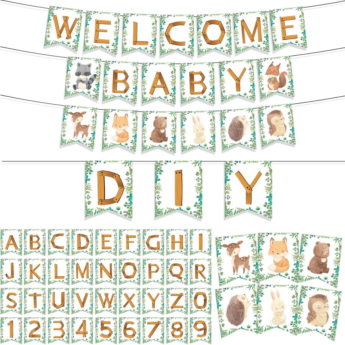 Motiskyy 115 Pcs Woodland Baby Shower Banners Kit DIY Woodland Party Banner Customizable Forest Animal Letters for Baby Shower Kids Birthday Party Decoration