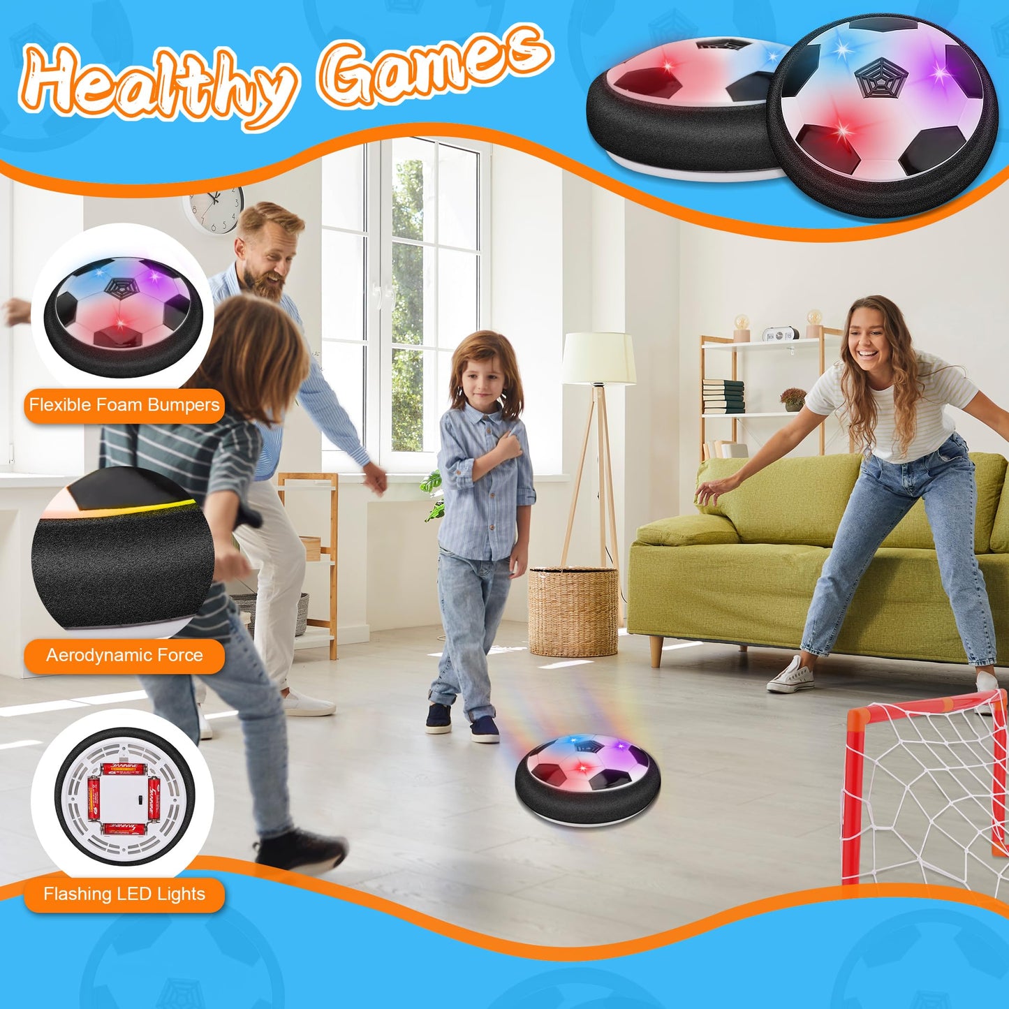 Nazano LED Hover Soccer Ball, Floating Soccer Set with 2 Goal Soccer, Indoor Soccer Game for Young Boys and Girls, Birthday Gifts for Young Kids, Toys Gifts for Ages 3-12
