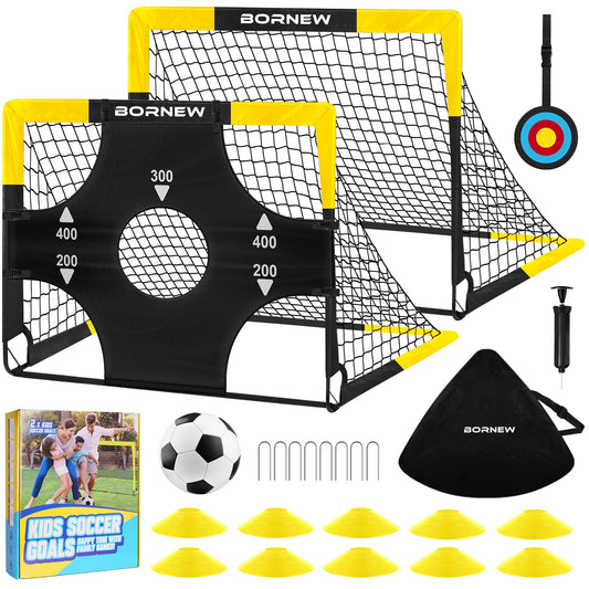 Kid Soccer Goal and Soccer Ball Targets Set - Backyard & Indoor Soccer Goal for Kids, 4X3 ft Portable Pop Up Soccer Net with Soccer Targets, Cones, Soccer Training Equipment for Ages 3-16 Year Gift