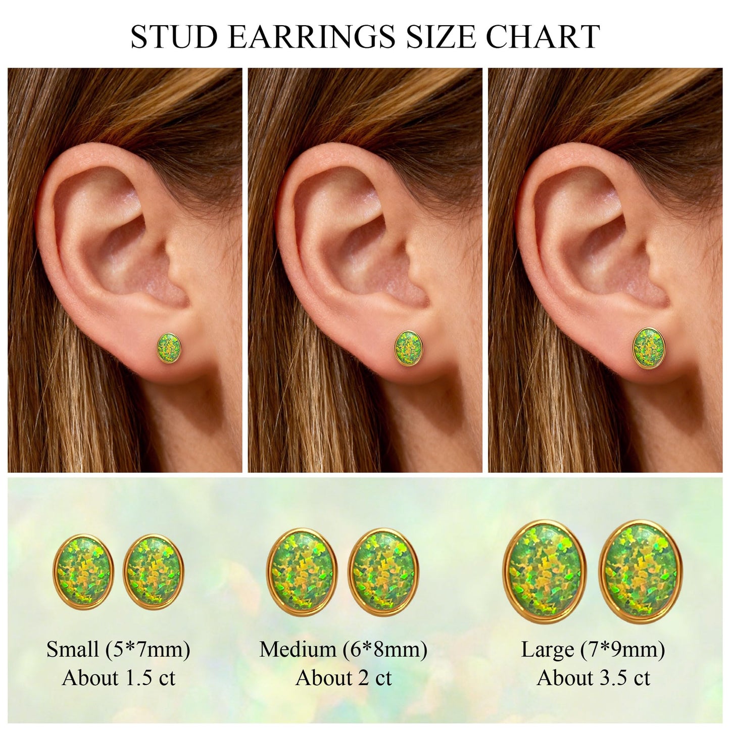 JiayangJY Silver Green Fire Opal Stud Earrings for Women 18K Yellow Gold Plated Sterling Silver Oval Shape 6mm Opal Earrings with Push Back