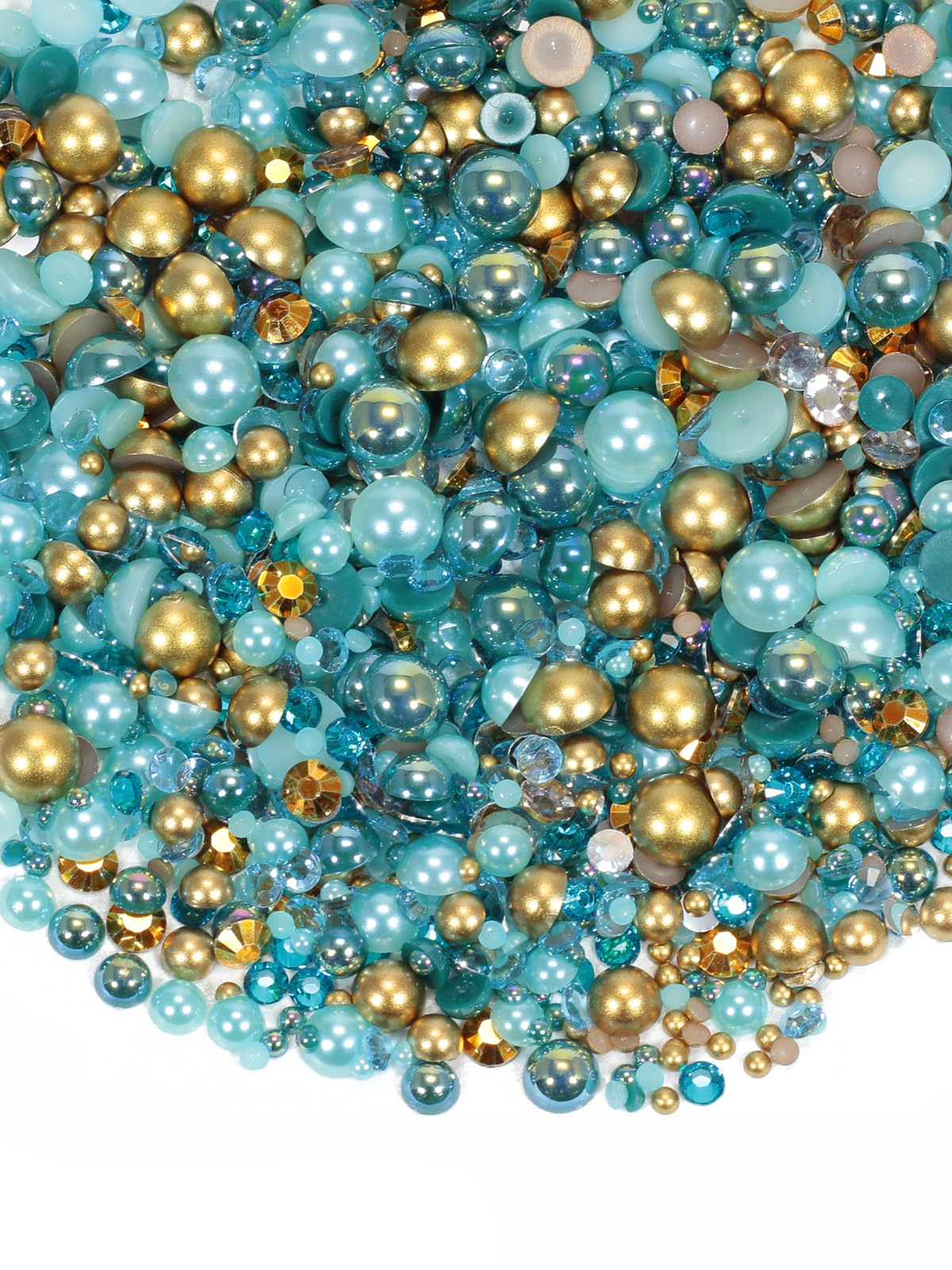 Rhinova 100g Mix Pearls and Rhinestones for Crafting, Sizes Range 3mm-10mm Pearl Beads for Bedazzler Rhinestones for Bedazzling Pearls for Crafting Sock Charms Nail Shoe Mugs (Regal Turquoise Mix)