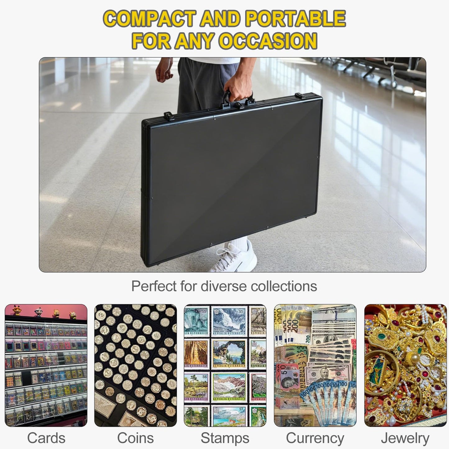 Trade Show Display Case – 34"x22" Large Aluminum Locking Tabletop Showcase for Trading Cards, Sports Cards, TCG, Jewelry – Lightweight & Portable for Exhibitions, Conventions, and Collectibles, Black